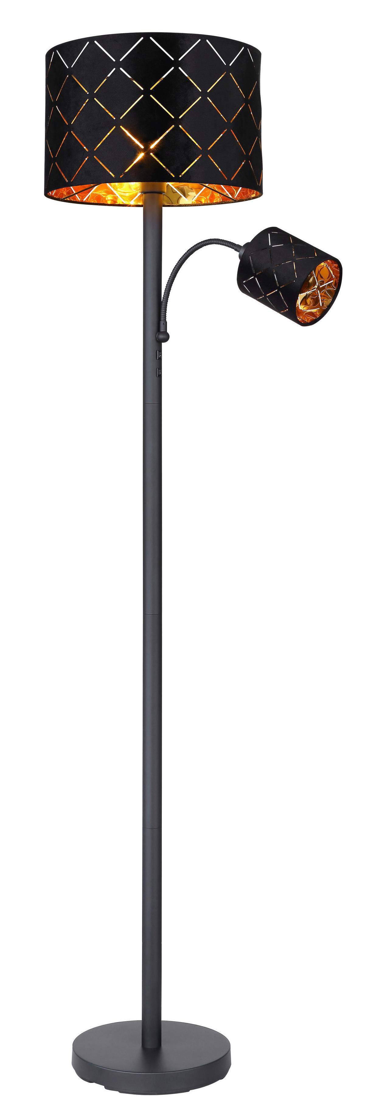 Stehlampe Schwarz Samt Mit Flexarm Und Wippschalter - Schwarz, Basics, Textil/Metall (35/162cm) - Globo