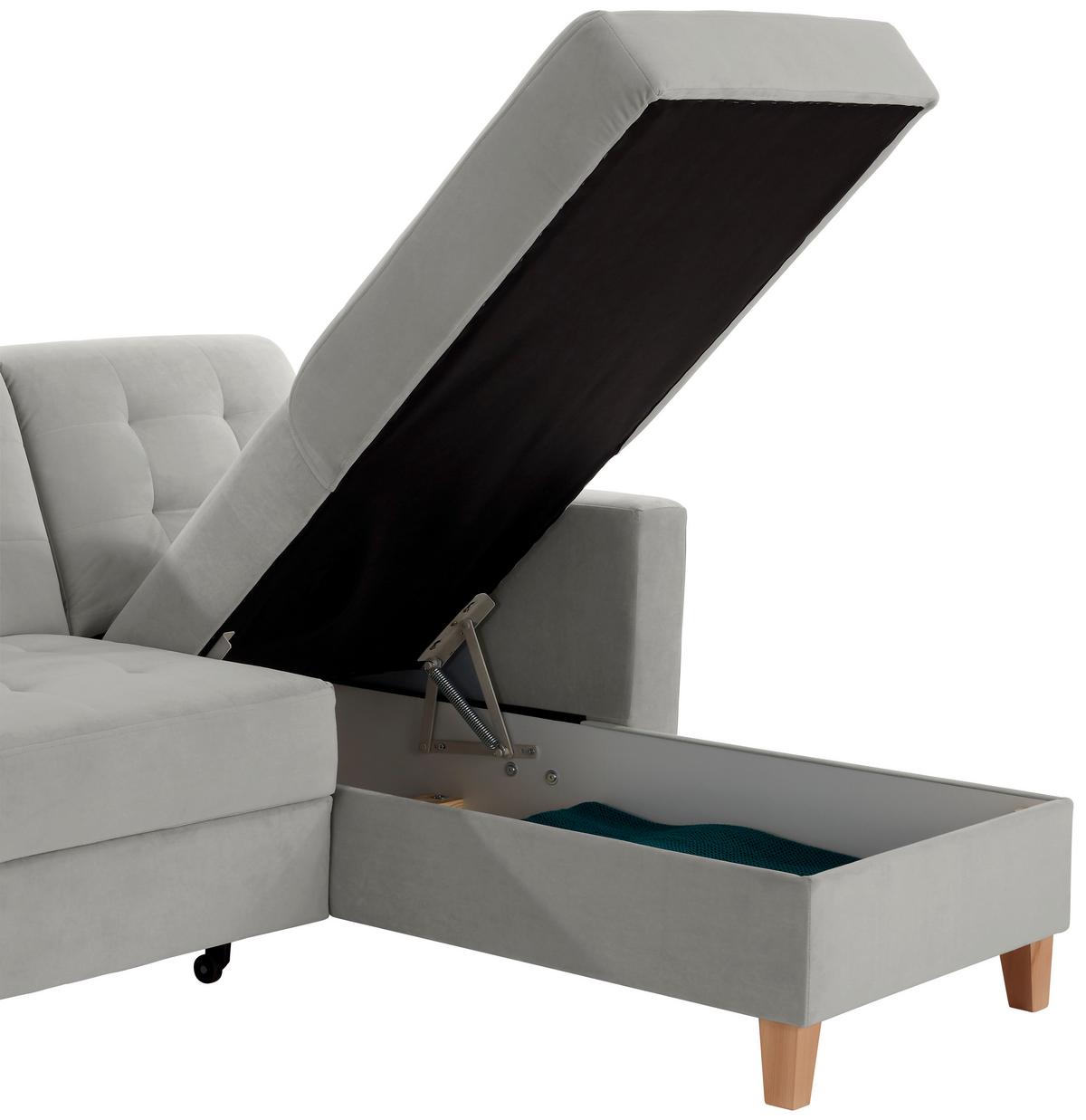 Ecksofa Bergen - Hellgrau/Naturfarben, Design, Textil (231/160cm) - Luca Bessoni