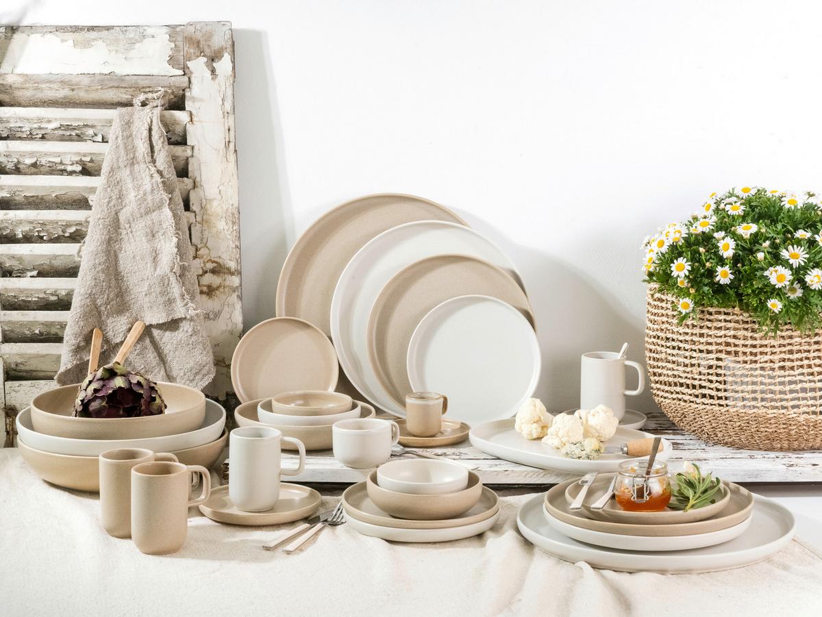 Kombiservice Uno Toscana Steinzeug, 4 Pers., 16-Teilig - Beige/Creme, Basics, Keramik - Creatable