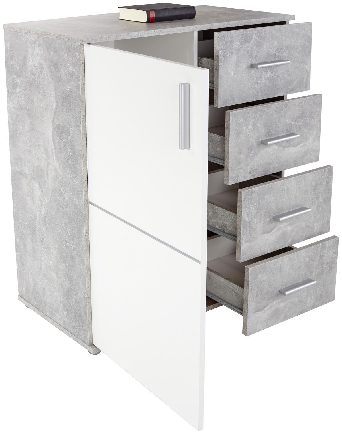 Kommode B 88,2cm Ina Beton Optik/weiß - Weiß/Grau, MODERN, Holzwerkstoff (88,2/95,2/38,3cm)
