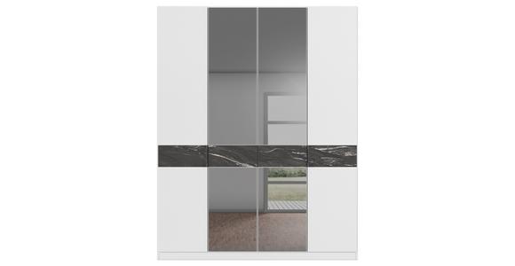 Drehtürenschrank Versity-D Alpinweiß/Marmorptik 4trg - Weiß, Trend, Holzwerkstoff (181/229/54cm) - James Wood