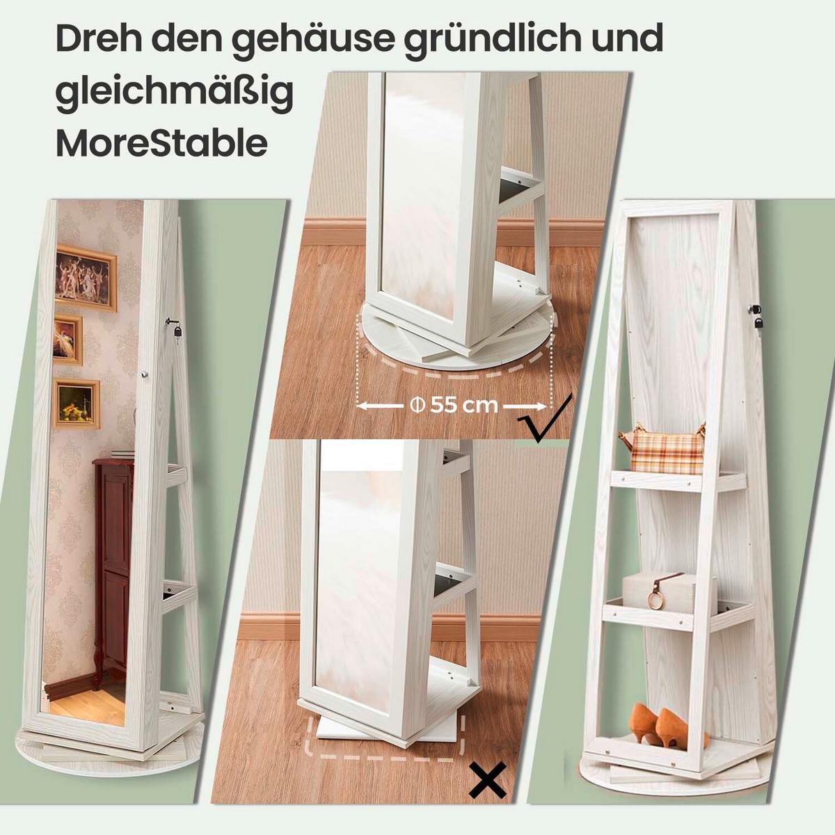 Schmuckschrank Eiche Bianco D: 55 Cm - Eiche Bianco, Basics, Glas/Holzwerkstoff (55/155cm)