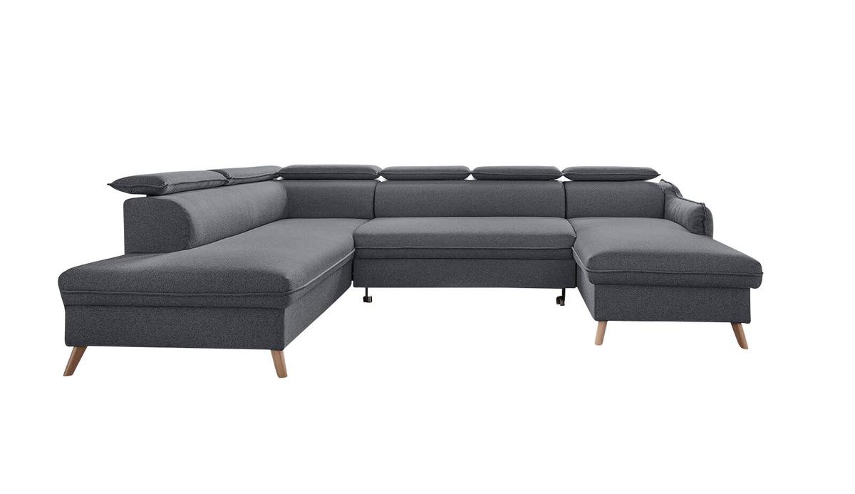 Rozkladacia sedačka Simone, ľavé prevedenie - prírodná farba/tmavosivá, Modern, drevo/textil (321/82/95/208cm)