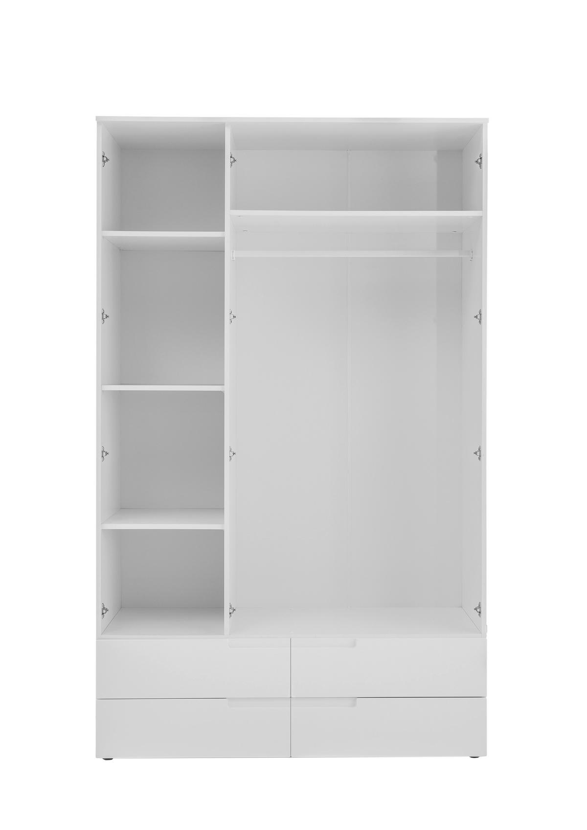 SKRIŇA S OTOČNÝMI DVERAMI FUN - biela/biela s vysokým leskom, Konventionell, kompozitné drevo/sklo (126/208/57cm) - Mömax