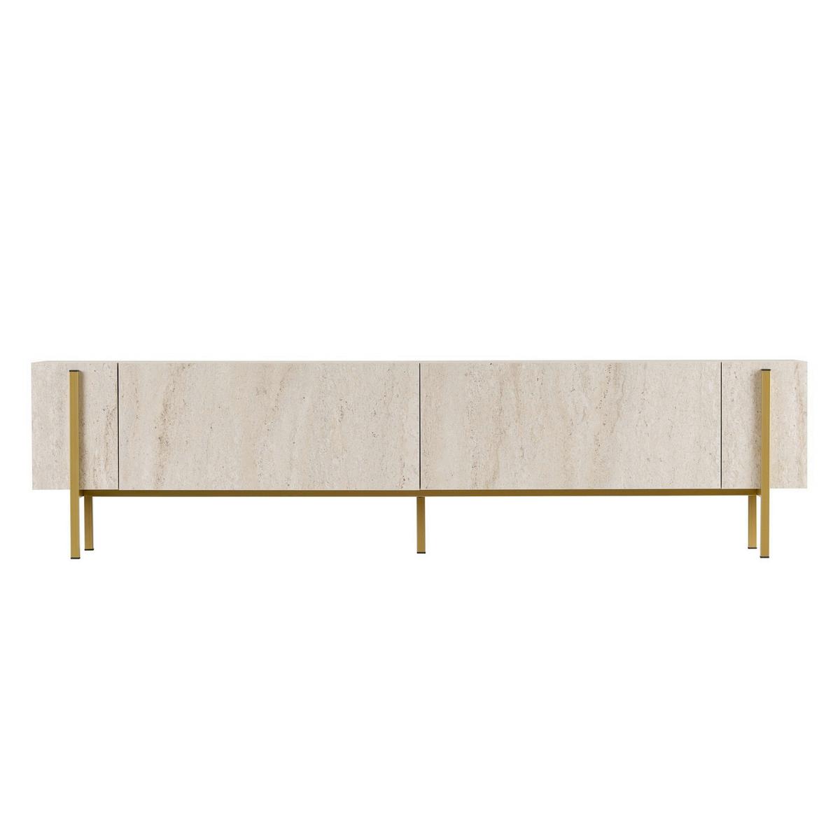 TV-ELEMENT Travertine/Gold B: 180cm - Elfenbein/Goldfarben, MODERN, Holzwerkstoff (180/45/30cm)