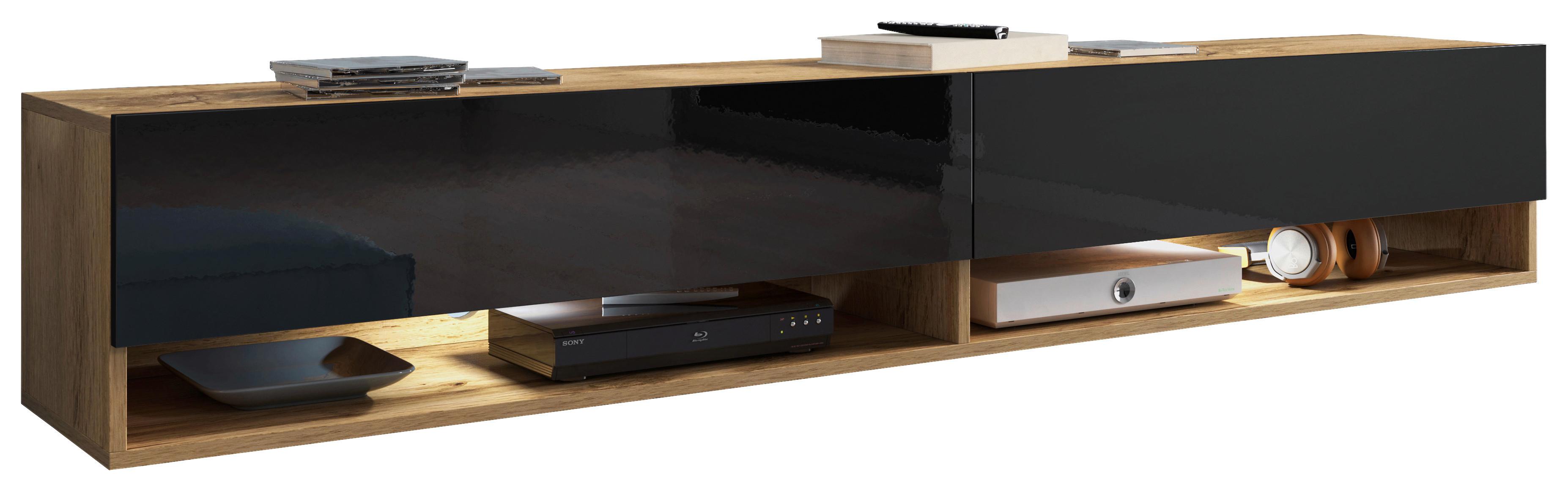 Tv-lowboard Eiche Wotan B: 180 Cm Schwarz/eichefarben - Schwarz Hochglanz/Eiche Wotan, LIFESTYLE, Holzwerkstoff (180/30/32cm) - P & B
