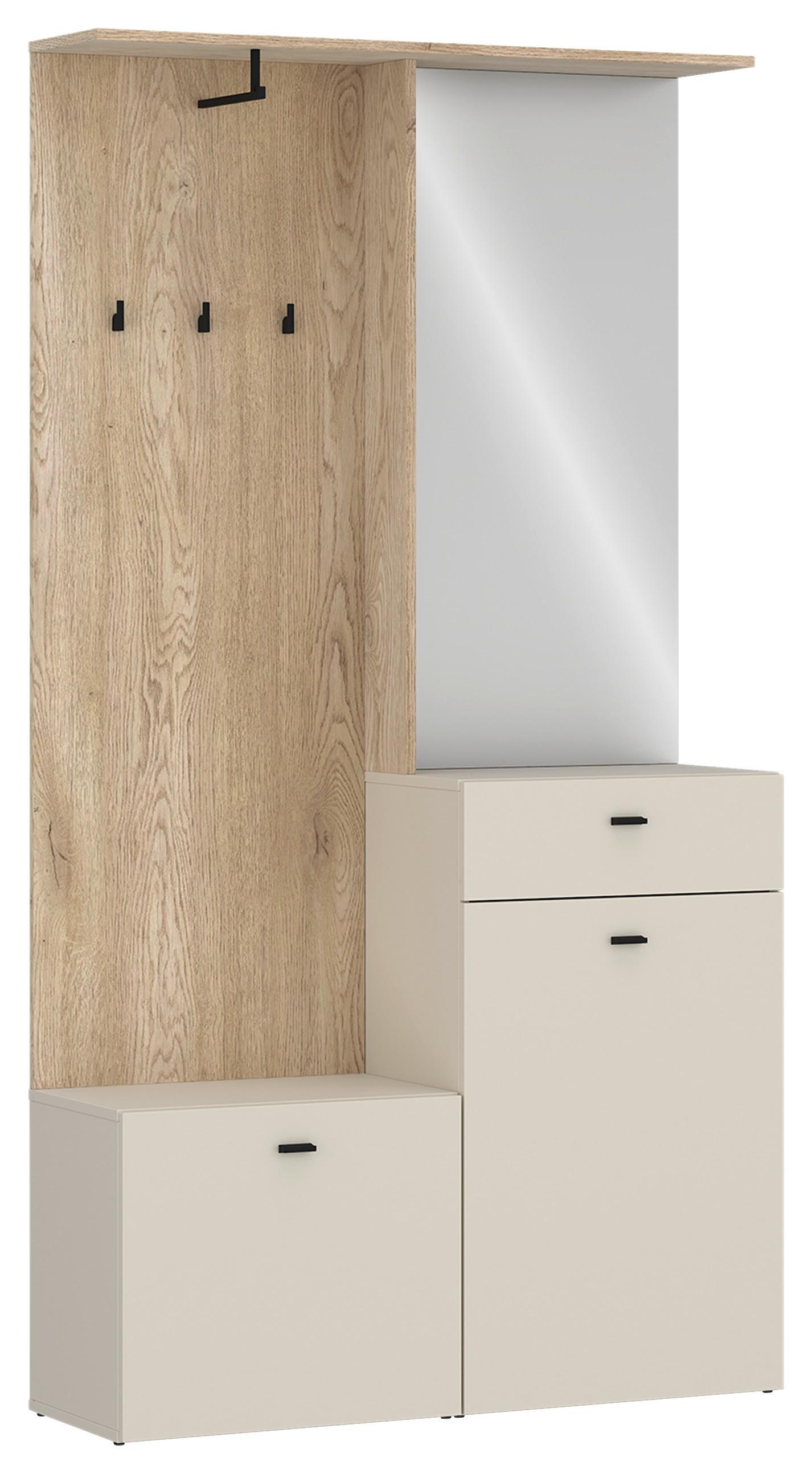 Garderobe Romea B: 100 cm Kaschmir/Eichefarben - Kaschmir/Eiche Artisan, MODERN, Glas/Holzwerkstoff (100/192,1/36,6cm)