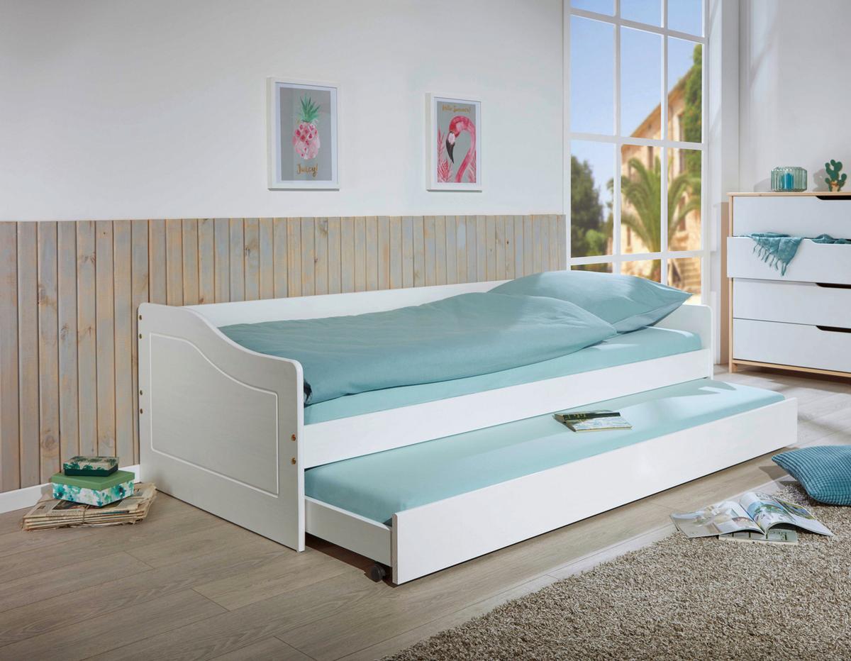 Ausziehbett Leonie Modell 23 - Weiß/Naturfarben, MODERN, Holz (90/190cm) - MID.YOU