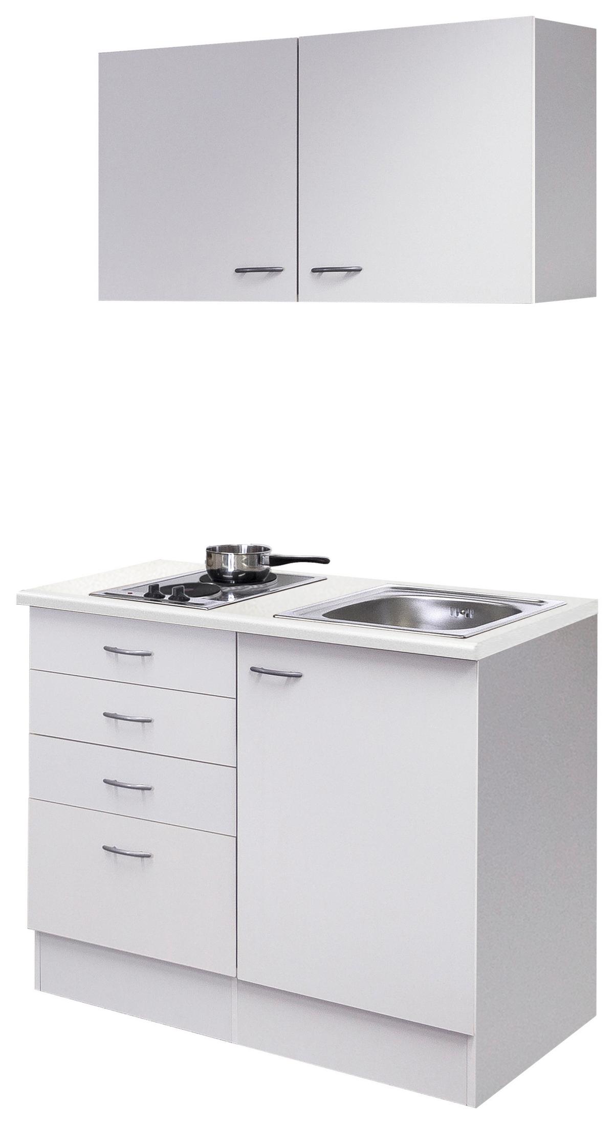 Minikuchyně WITO, šířka 100 cm včetne dřezu a varné desky - bílá/světle šedá, Moderní, kompozitní dřevo/plast (100cm) - FlexWell