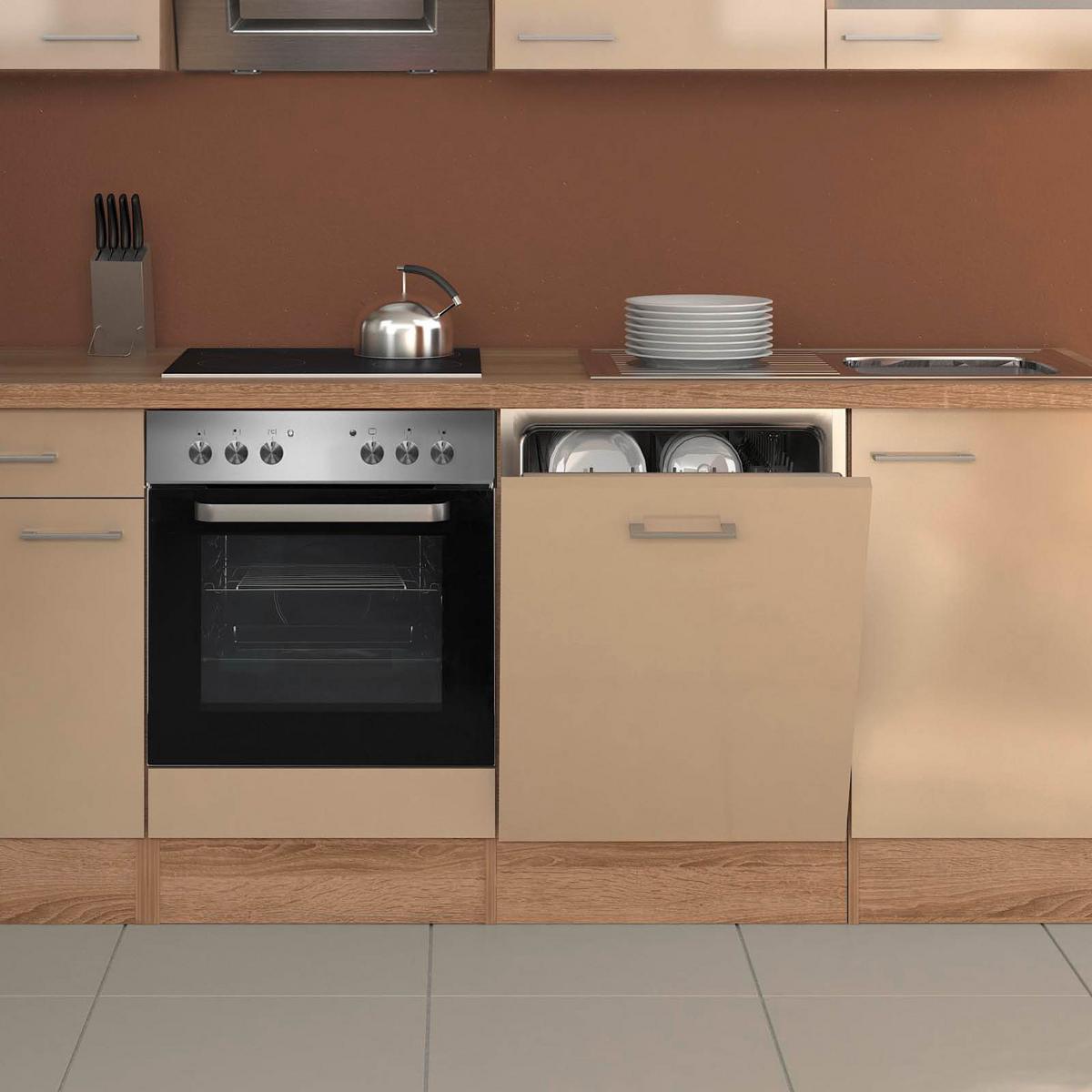 Küchenzeile Nepal mit Geräten 220 cm Kaschmir/Eiche Dekor - Kaschmir/Sonoma Eiche, MODERN, Glas/Holzwerkstoff (220cm) - FlexWell