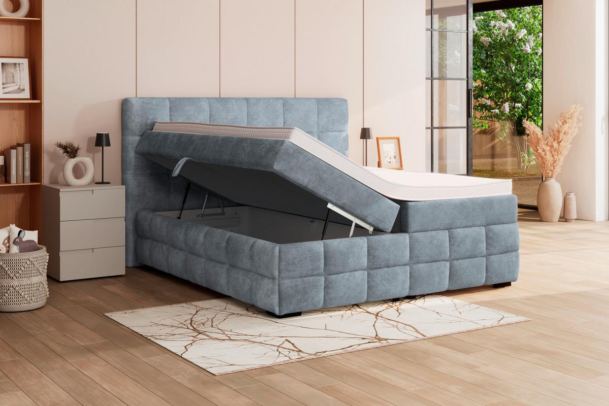 Čalouněná postel VEGA 180x200 cm, světle modrá - černá/světle modrá, Trend, dřevo/textil (180/200cm)