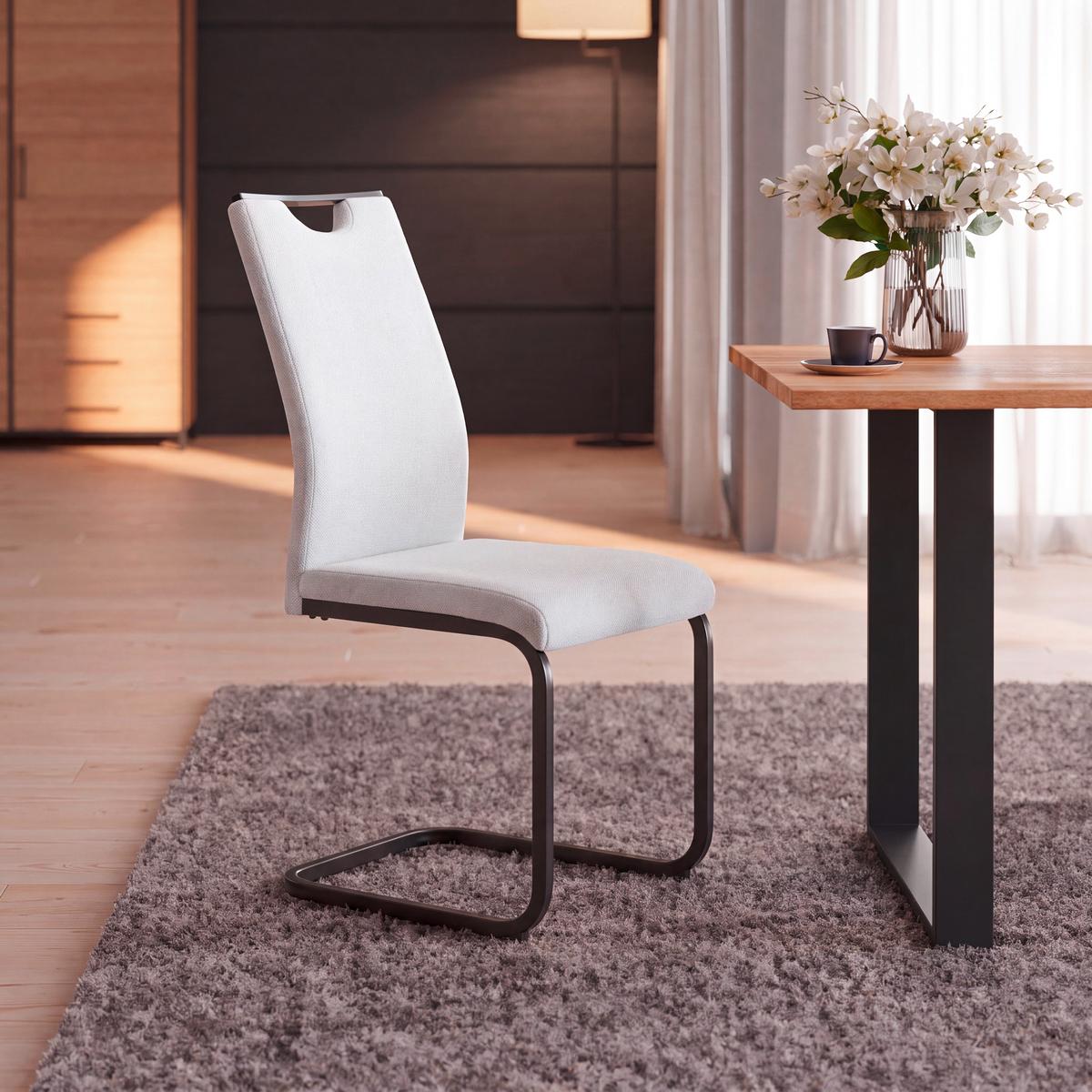 Schwingstuhl Maya Webstoff beige, B: 58cm - Beige/Schwarz, Trend, Textil/Metall (58/98/43cm)