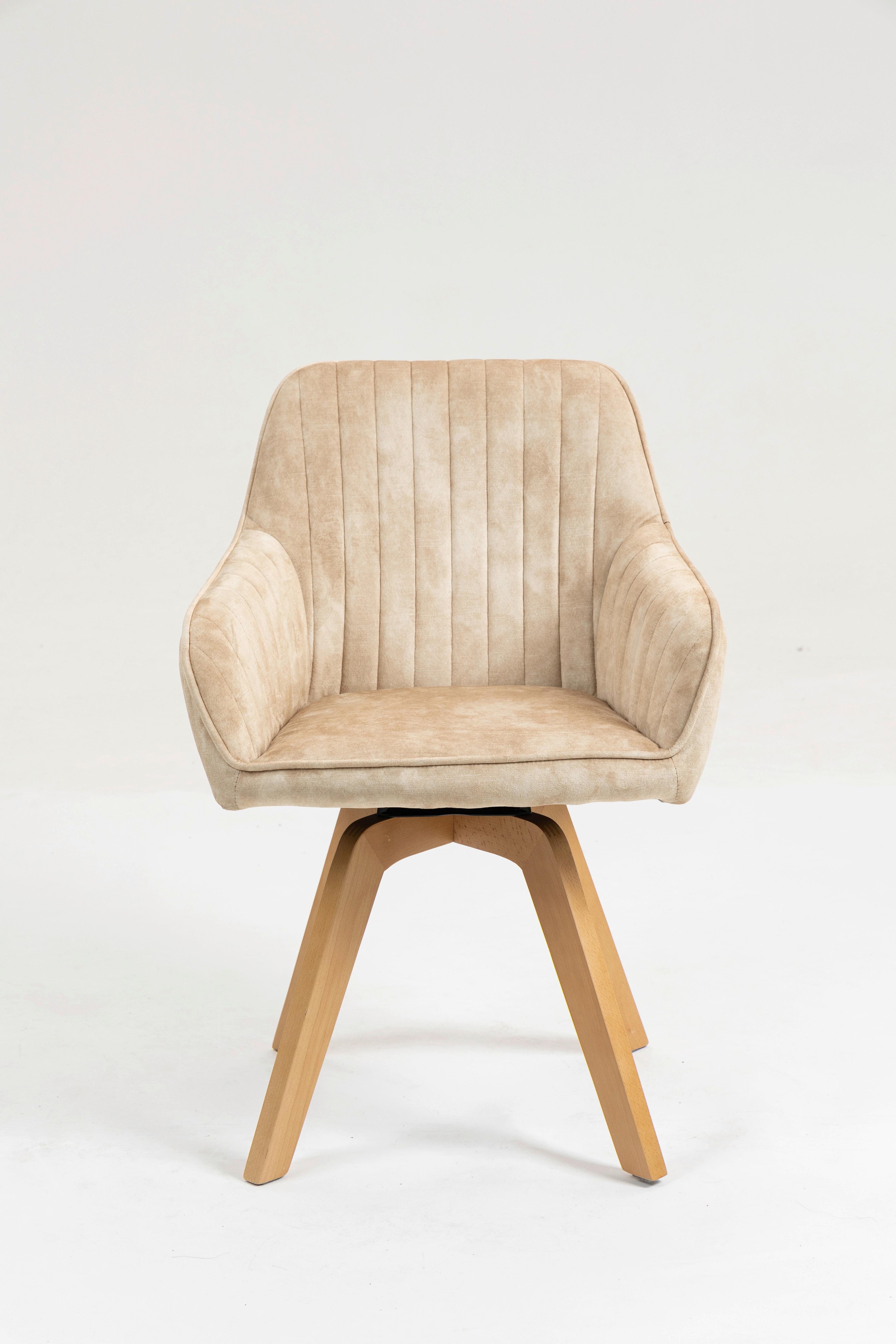 Armlehnstuhl Hanna Beige, Sitzfl. 180° Drehb. - Beige/Buchefarben, KONVENTIONELL, Holz/Textil (63/83/63cm)