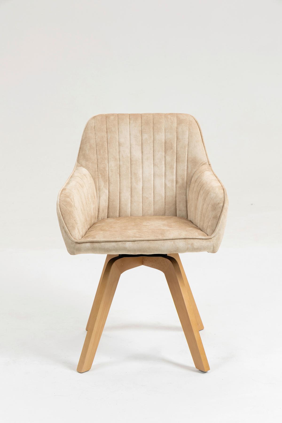 Armlehnstuhl Hanna Beige, Sitzfl. 180° Drehb. - Beige/Buchefarben, KONVENTIONELL, Holz/Textil (63/83/63cm)