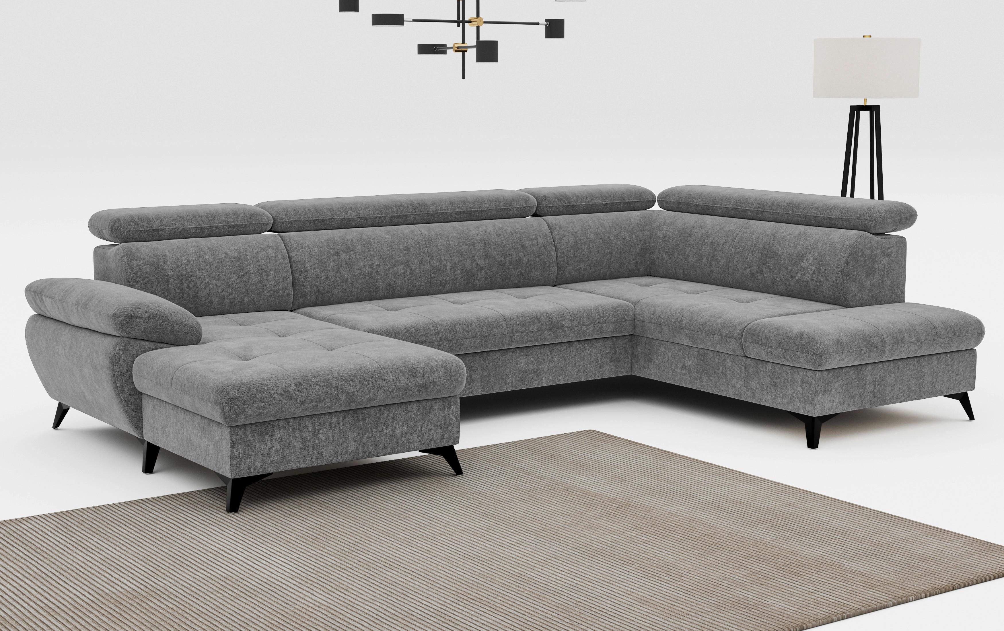 Wohnlandschaft mit Bettkasten Hudson Grau - Schwarz/Grau, Textil (166/324/207cm) - MID.YOU