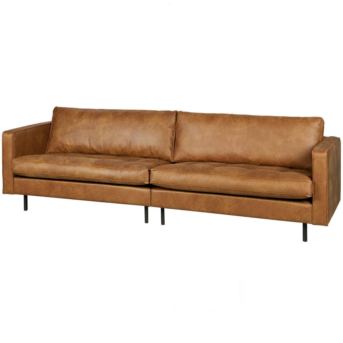 3-Sitzer-Sofa Rodeo Classic Cognac B: 275cm - Cognac/Schwarz, Design, Leder/Metall (275/83/88cm) - Livetastic