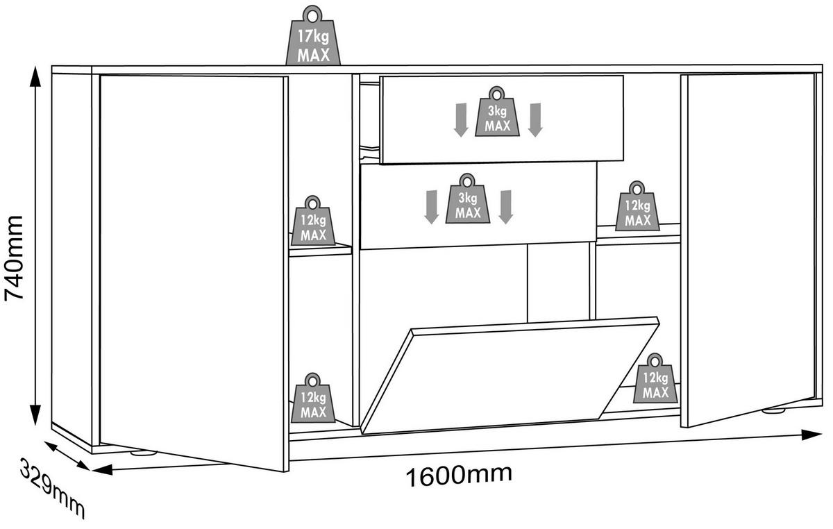 Komode Salia Anthrazit/Eiche Dekor B:160cm - Honigeiche/Anthrazit, Design, Holzwerkstoff (160/74/33cm) - MID.YOU