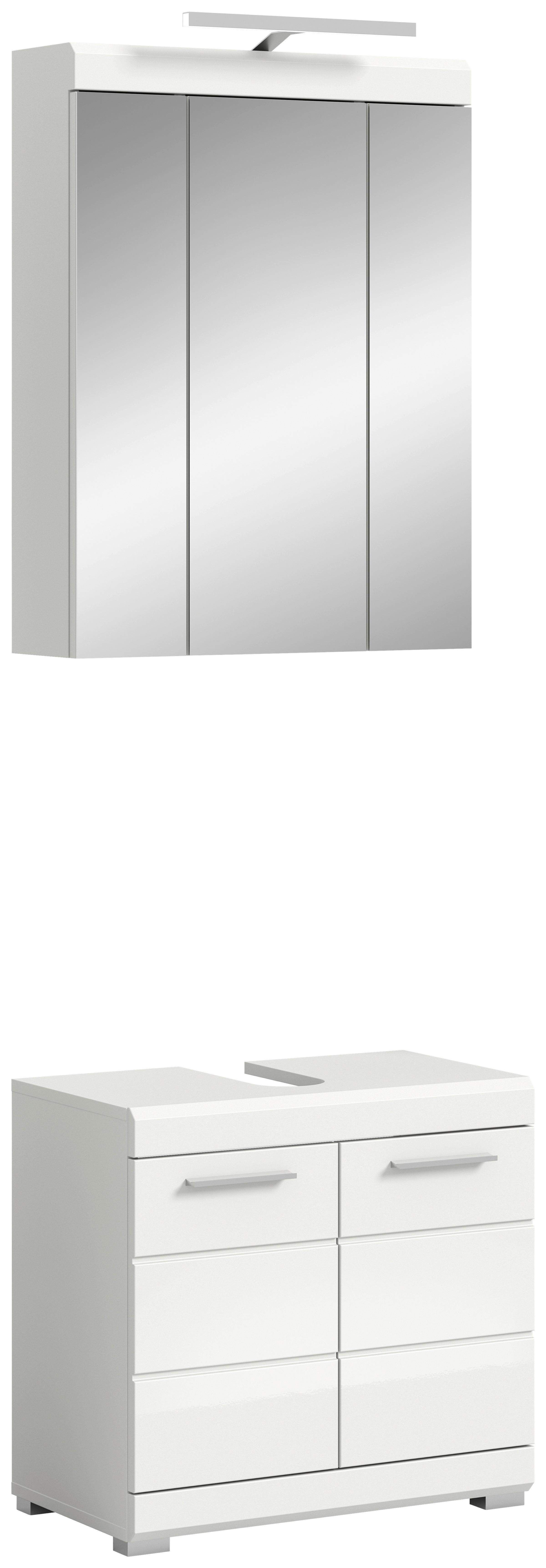 Badezimmer Scout Weiß B: 60 cm - Weiß Hochglanz/Silberfarben, MODERN, Glas/Holzwerkstoff (60cm) - MID.YOU