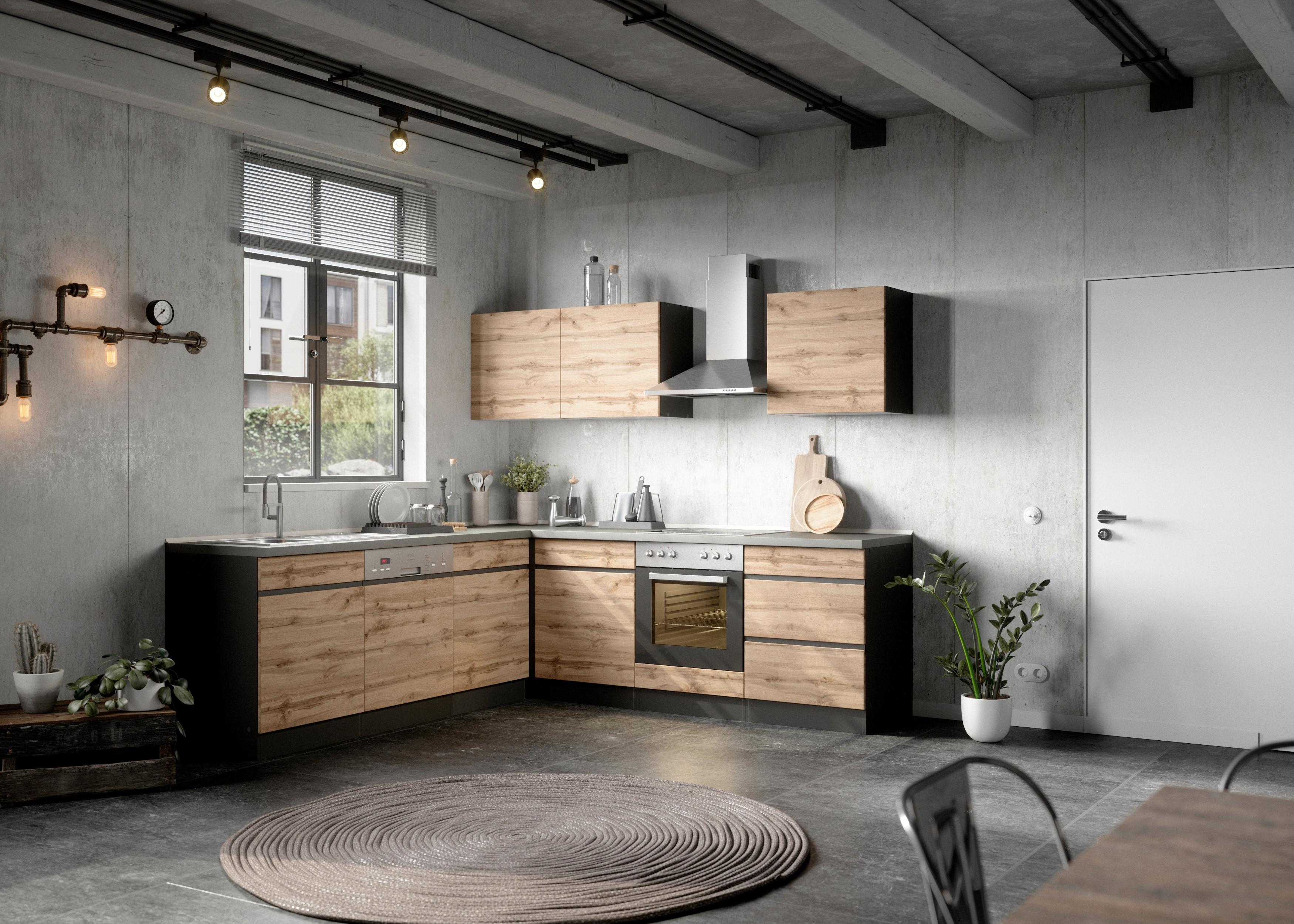 Eckküche Turin Mit Geräte 240x240 Cm Graphitfarben/eiche - Eiche Wotan/Graphitfarben, Design, Holzwerkstoff (240/240cm) - Held
