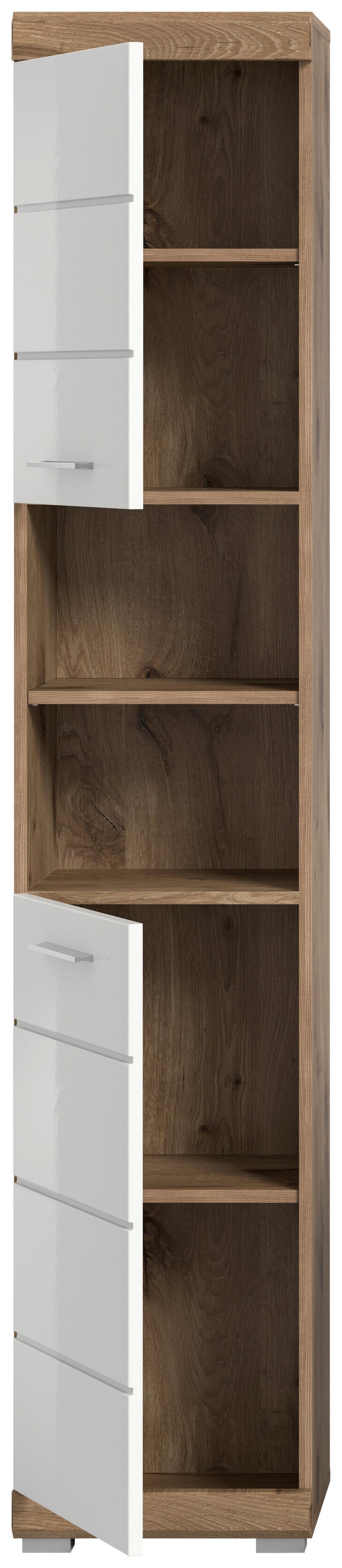 Hochschrank Wave Eichefarben Dekor Weiß Hg - Weiß Hochglanz/Eichefarben, MODERN, Holzwerkstoff (37/191/31cm) - MID.YOU
