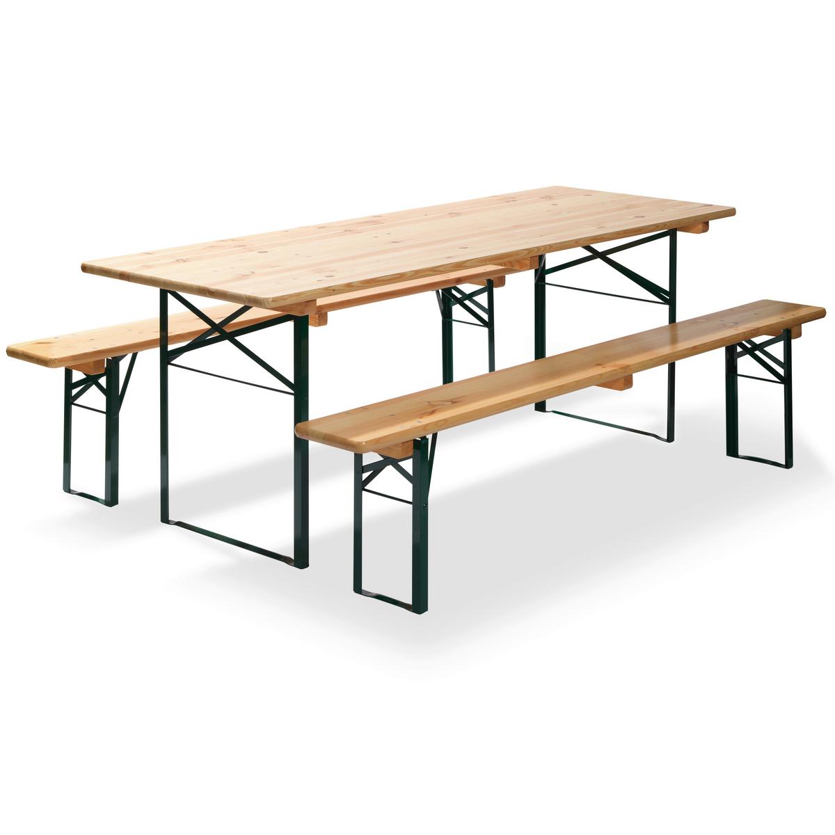 Biertischgarnitur Faltbare Bierganitur - Naturfarben, Basics, Holz/Metall (220/78/80cm)