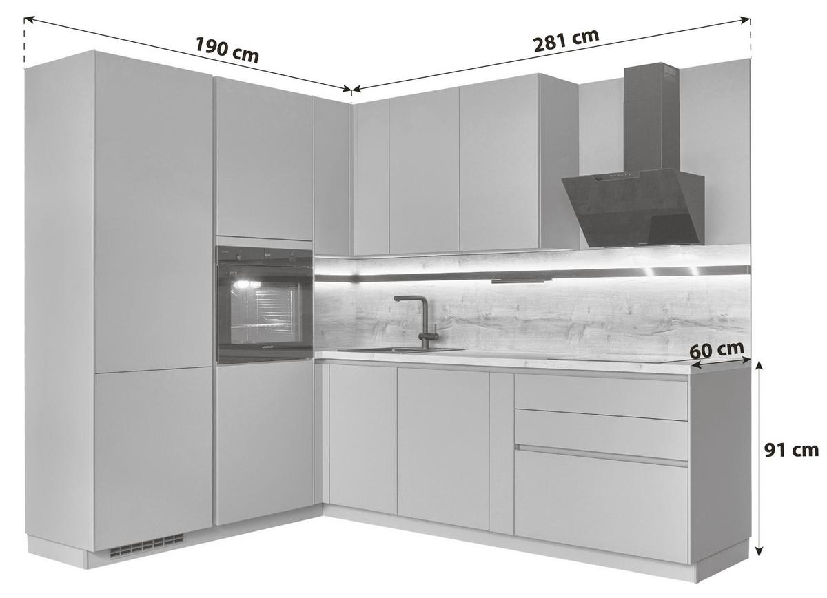 Eckküche Las Vegas - Basics, Holzwerkstoff (190/281cm) - Vertico
