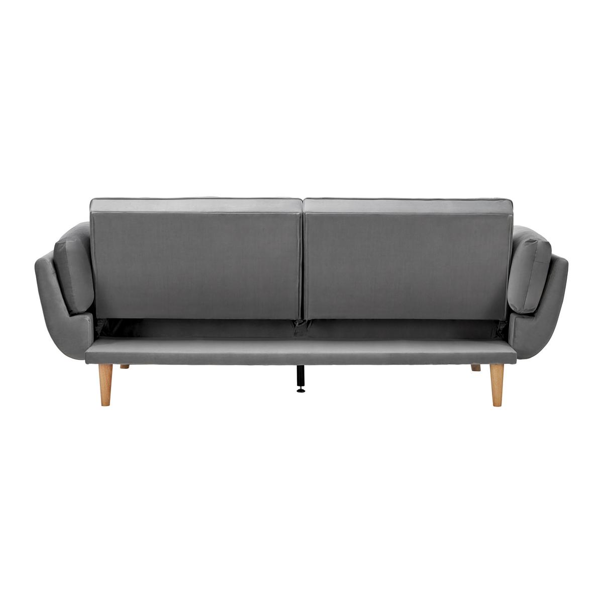 Rozkládací pohovka CORA, šedý samet, max. 360 kg - šedá/přírodní barvy, Moderní, dřevo/textil (214/92/81cm) - Bessagi Home