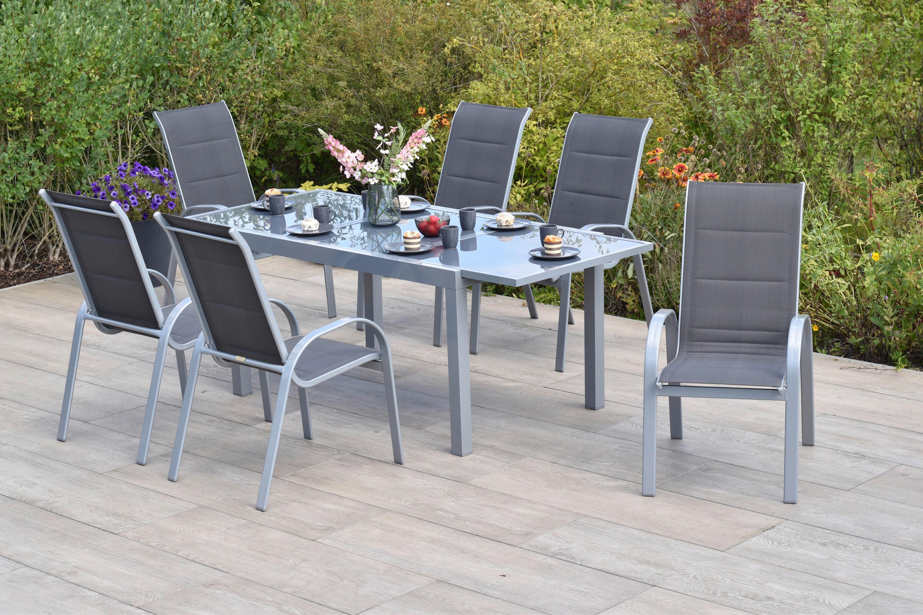 Gartenmöbel Set 7-Tlg Amalfi Di Lusso Metall/Textil - Anthrazit/Silberfarben, MODERN, Textil/Metall - Gardenson