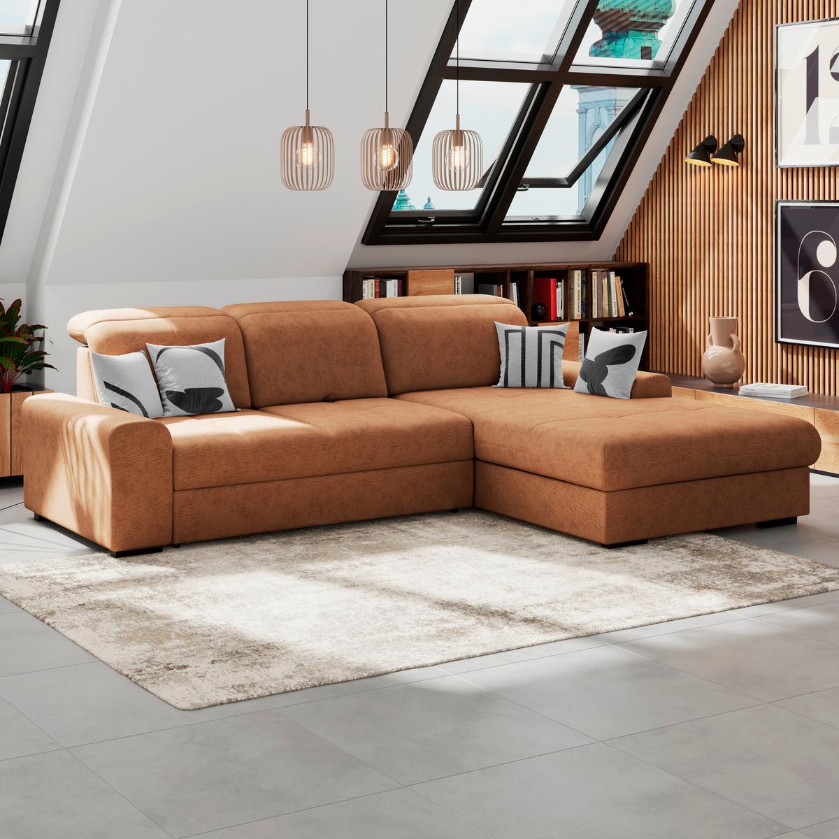 Ecksofa mit Bettfunktion Malaga new Chenille terracotta - Terracotta/Schwarz, KONVENTIONELL, Textil (286/203cm) - Ondega