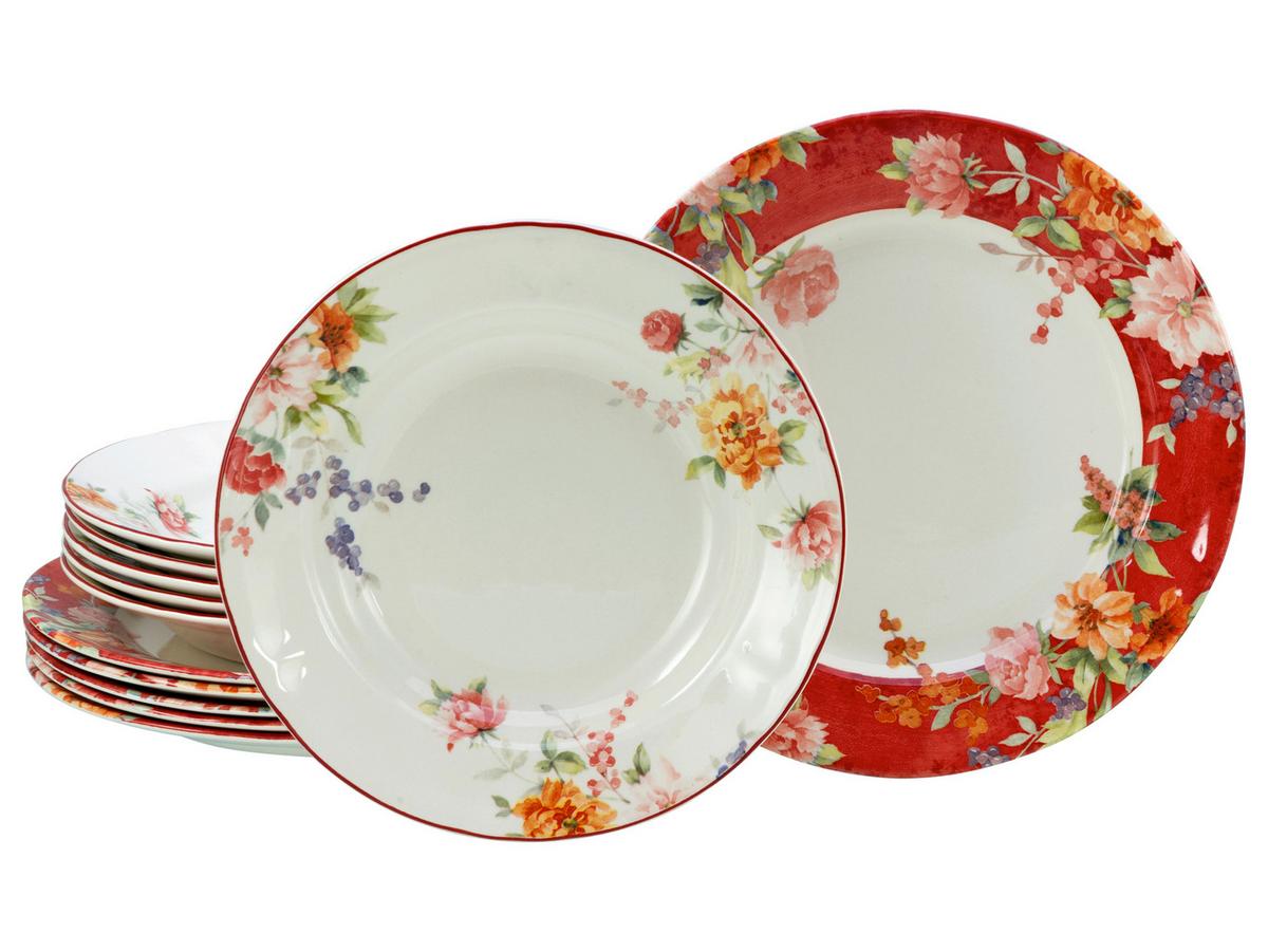 Tafelservice Crimson 12-Tlg. Keramik, Multicolor - Multicolor, Basics, Keramik