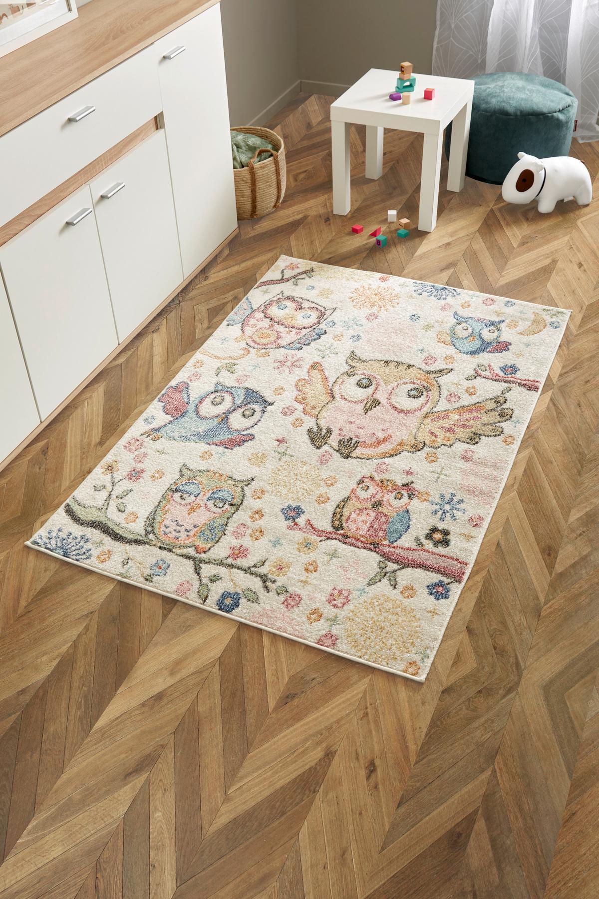 Kinderteppich Eulen Weiß/bunt Furry 100x150 Cm - Weiß, Basics, Textil (100/150cm) - Luca Bessoni