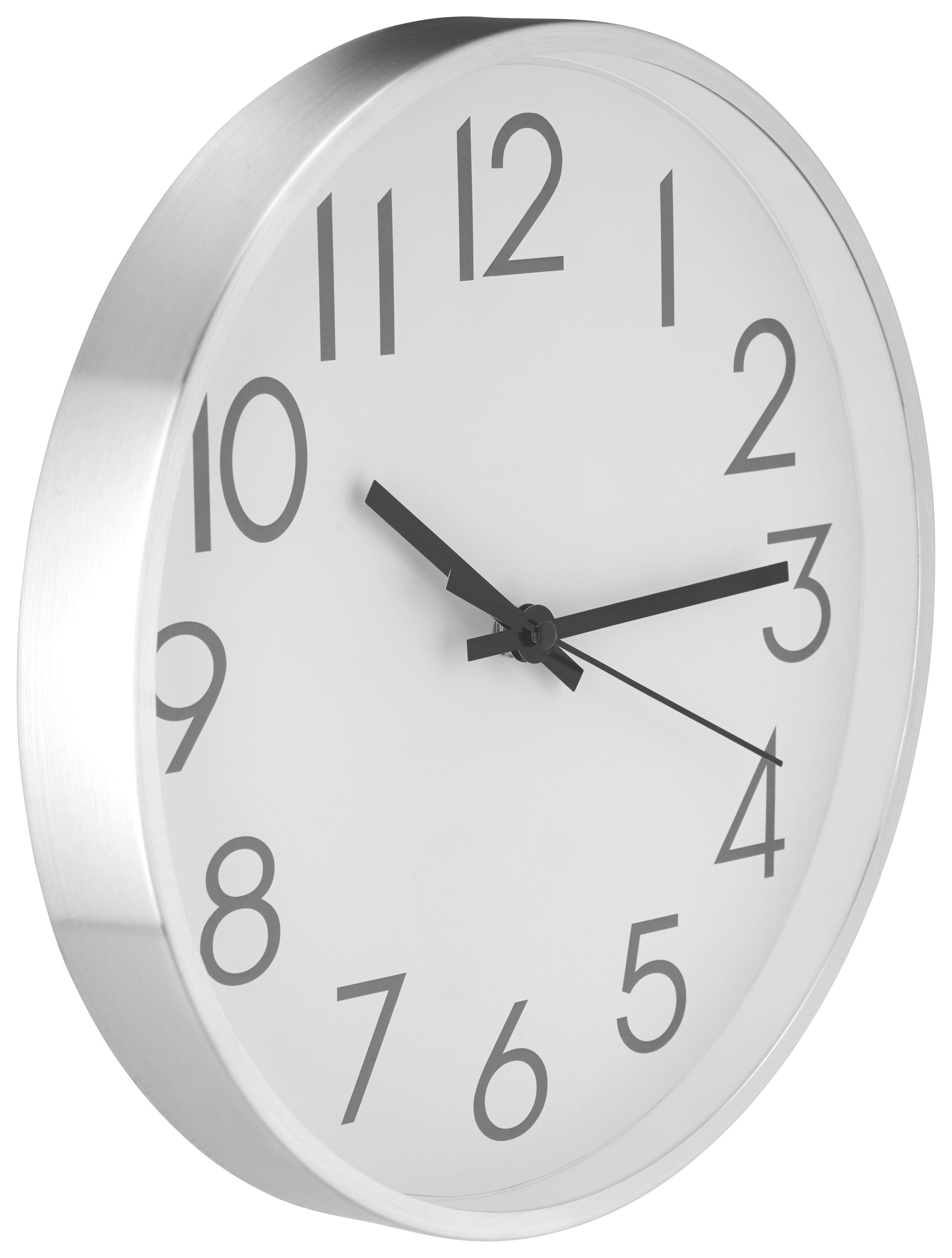Wanduhr Alfa Weiß/Silber, D: 30 cm - Silberfarben/Schwarz, Basics, Glas/Papier (30cm) - Ondega