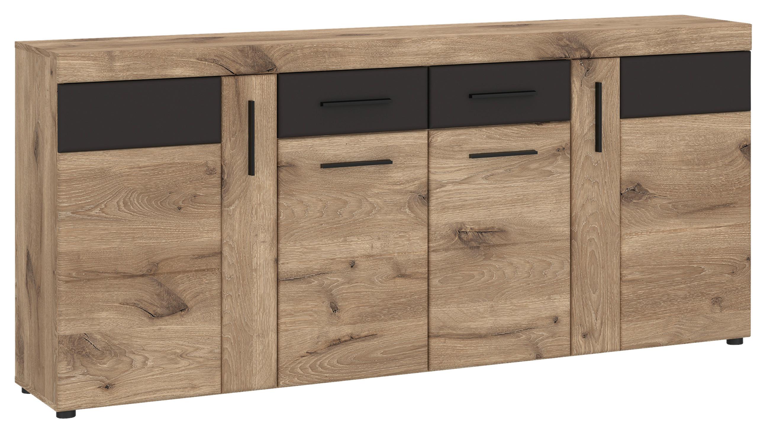 Sideboard Grano Eichefarben B: 185,3 cm - Dunkelgrau/Eichefarben, Trend, Holzwerkstoff (185,3/86/40,9cm)