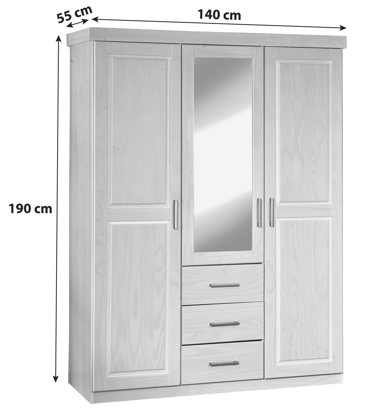 Drehtürenschrank Massiv Mit Spiegel 140 Cm Geraldo Weiß - Weiß, LIFESTYLE, Holz (140/190/55cm) - MID.YOU