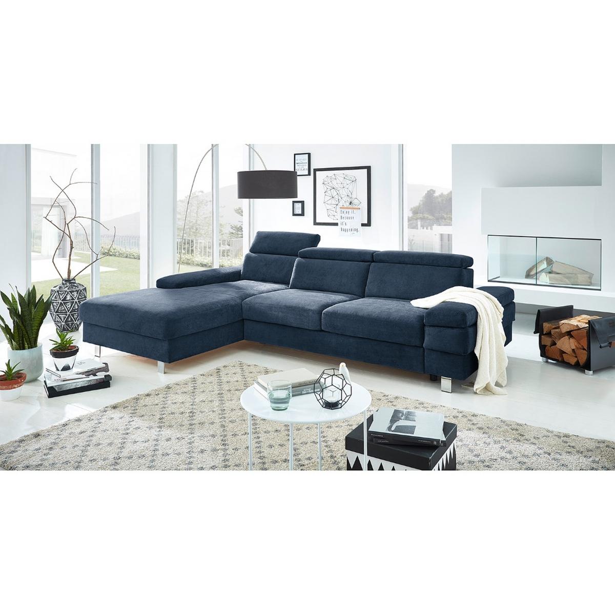 Ecksofa Elvis Dunkelblau S: 182x259 Cm - Silberfarben/Dunkelblau, KONVENTIONELL, Textil (182/259cm) - Trendmanufaktur