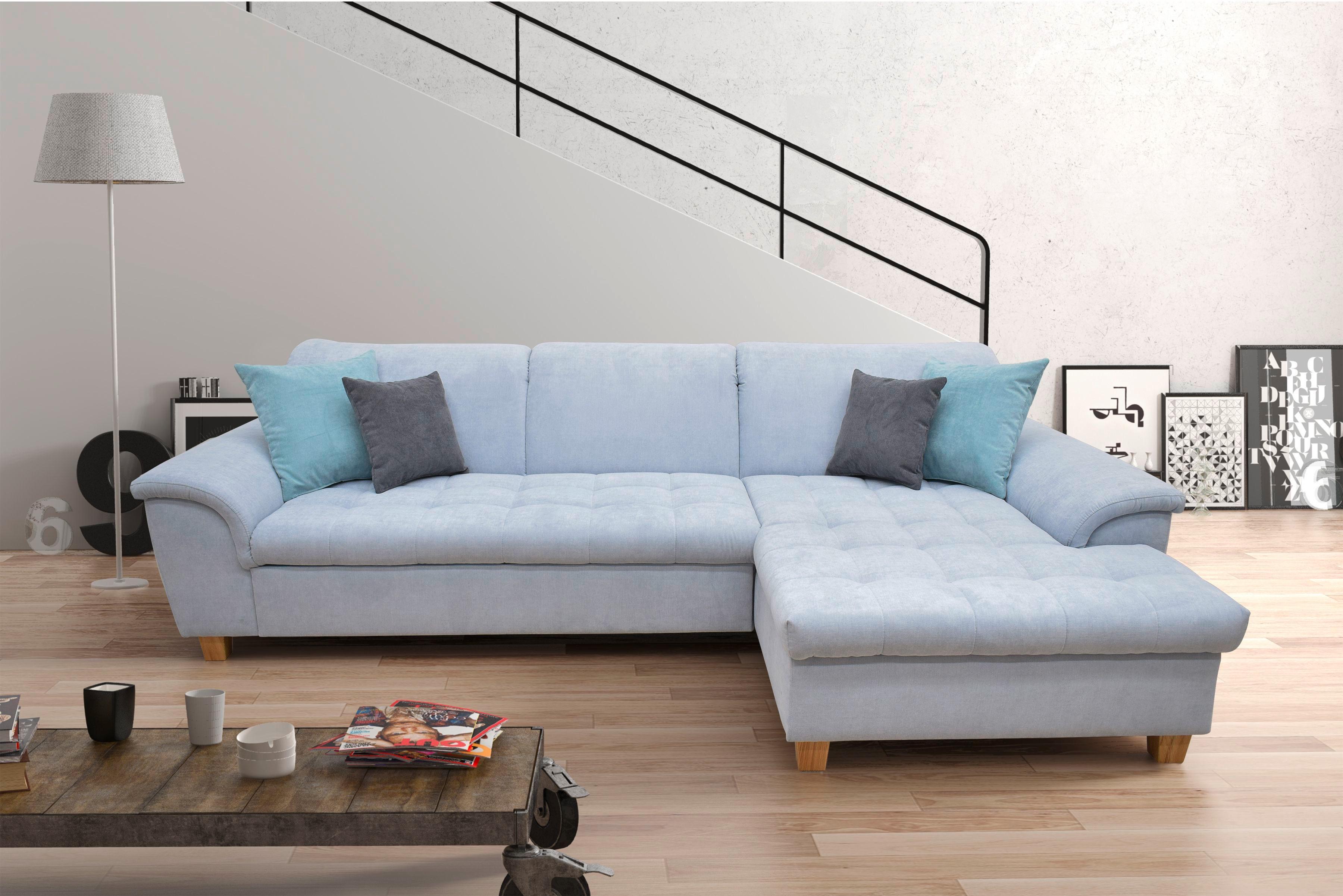 Ecksofa Franzi Pastellblau Mikrofaser - Pastellblau/Eichefarben, KONVENTIONELL, Textil (281/170cm) - MID.YOU