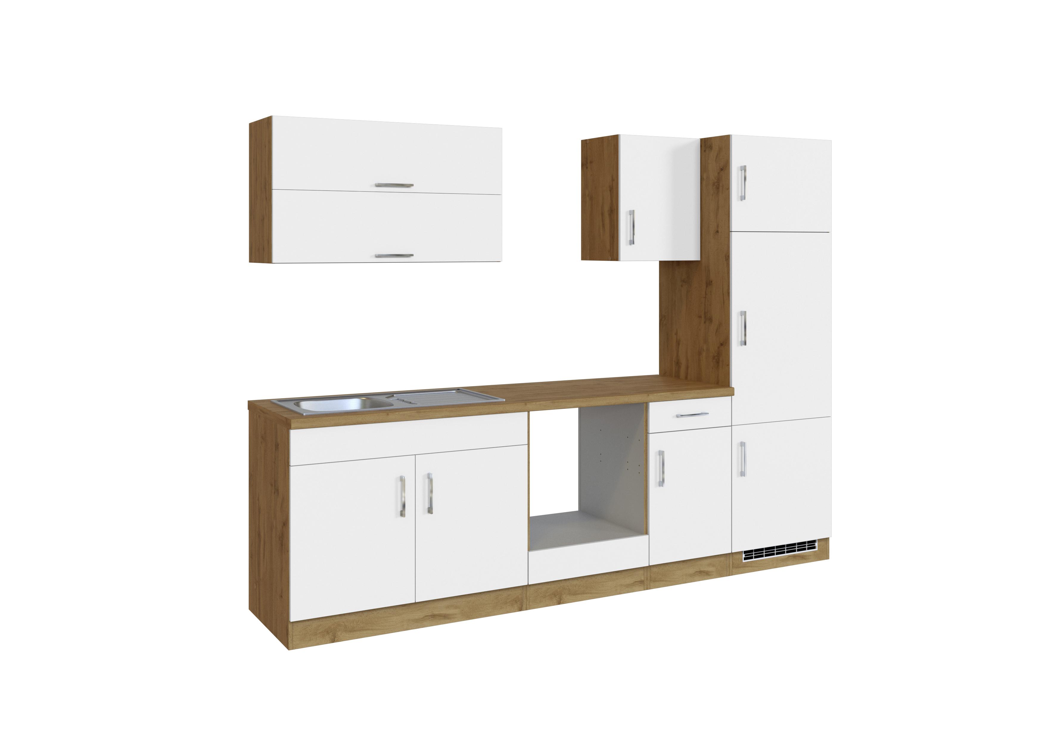 Küchenleerblock Länge ca. 270 cm in Weiß und Eiche Dekor