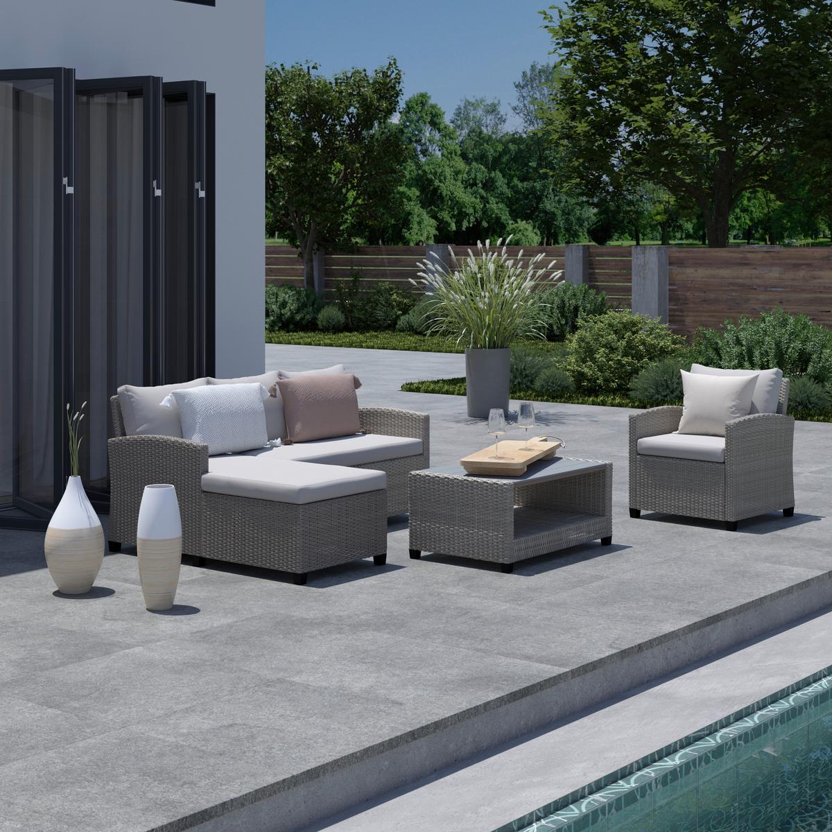 TERASOVÁ SEDACIA SÚPRAVA DANI - sivá/svetlosivá, Modern, kov/kompozitné drevo - Mömax