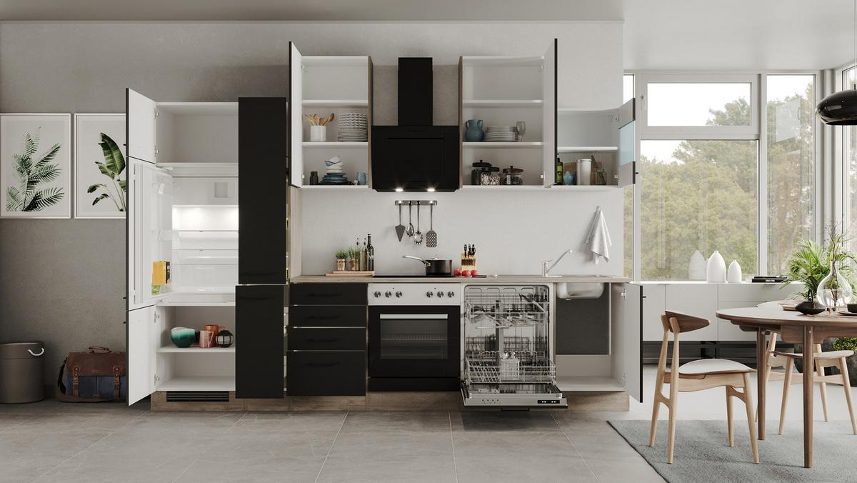 Küchenblock Capri Eiche/schwarz B: 310 Cm - Eichefarben/Schwarz, MODERN, Holzwerkstoff (310cm) - FlexWell