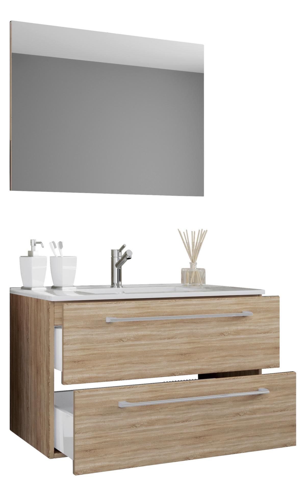 Badezimmer Badinos 3-teilig Sonoma Eiche B: 60 Cm - Weiß/Sonoma Eiche, MODERN, Keramik/Holzwerkstoff (60cm) - MID.YOU
