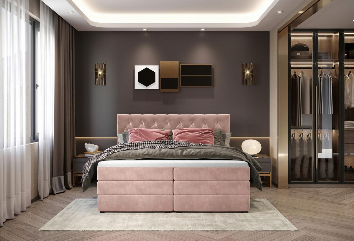 Boxspringbett Swing 14 Altrosa 180x200 Cm H2 - Schwarz/Altrosa, ROMANTIK / LANDHAUS, Textil (184/121/212cm) - James Wood