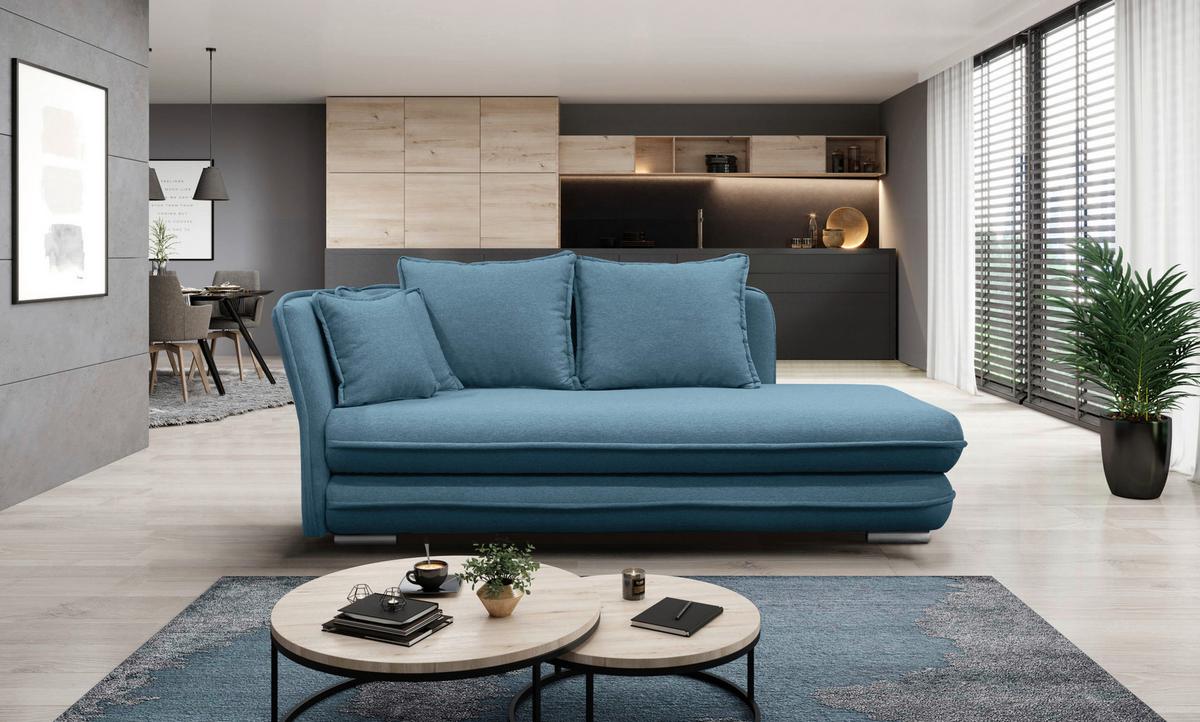 Liege LATTE Petrolfarben inkl. Bettkasten Ottomane links - Blau/Silberfarben, Design, Textil (107/84-99/224cm) - MID.YOU