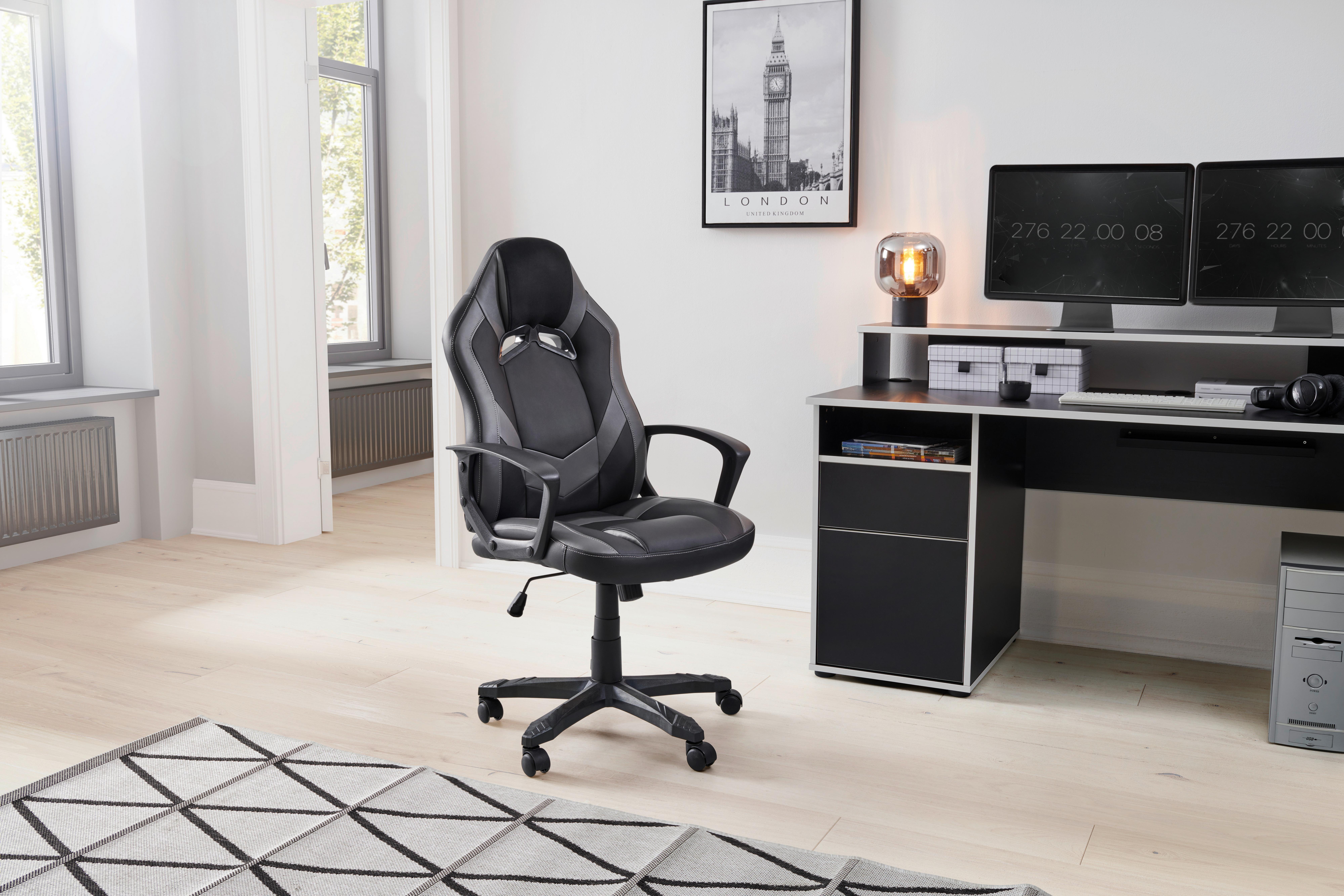 Gamingstuhl Francisco - Schwarz/Grau, LIFESTYLE, Kunststoff/Textil (60/107-117/69cm) - MID.YOU