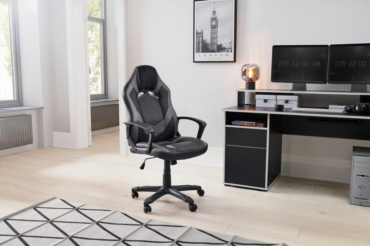 Gamingstuhl Francisco - Schwarz/Grau, LIFESTYLE, Kunststoff/Textil (60/107-117/69cm) - MID.YOU