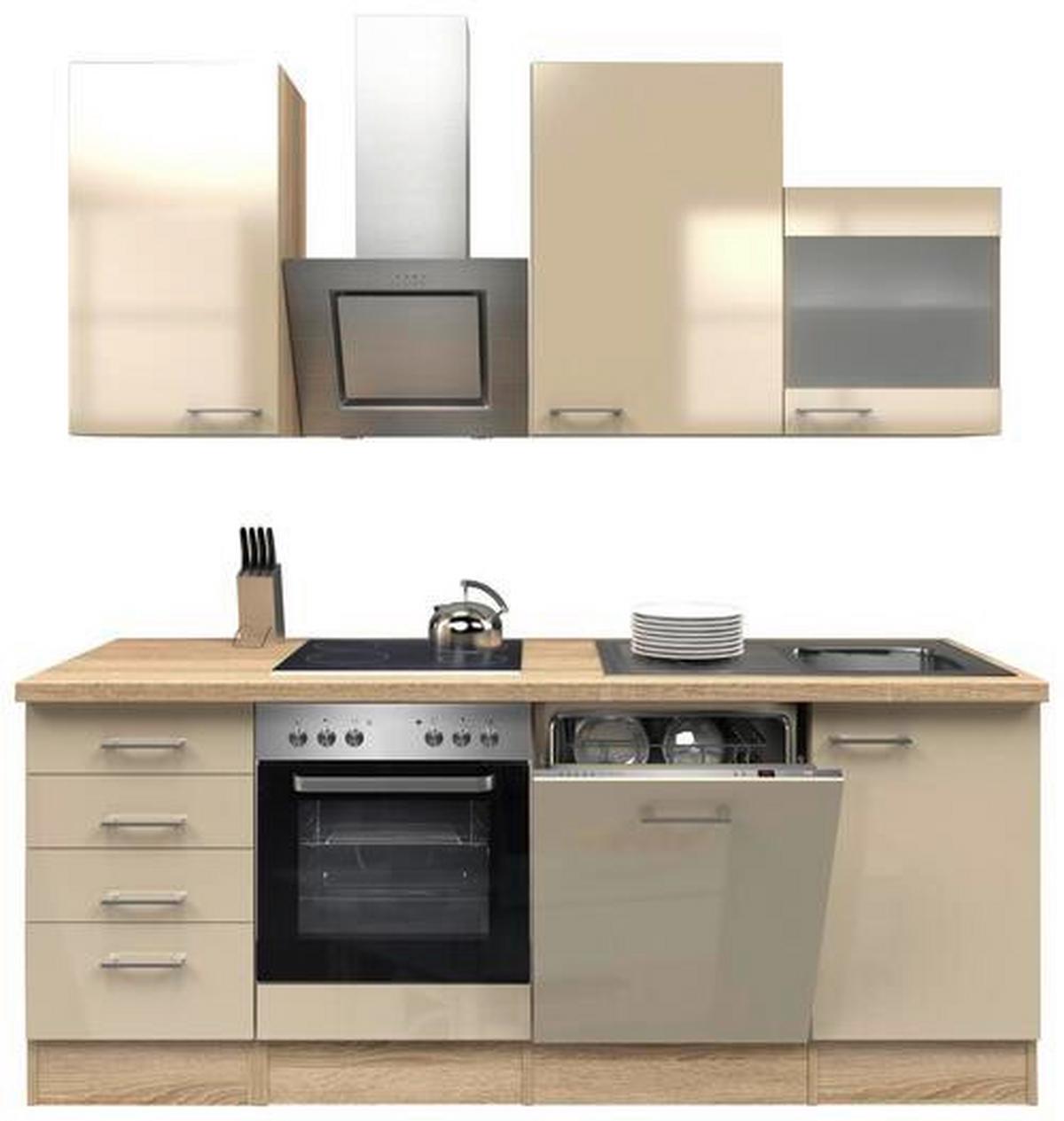 Küchenzeile Nepal M. Geräten 220 Cm Kaschmir/eiche Dekor - Kaschmir/Sonoma Eiche, MODERN, Glas/Holzwerkstoff (220cm) - FlexWell