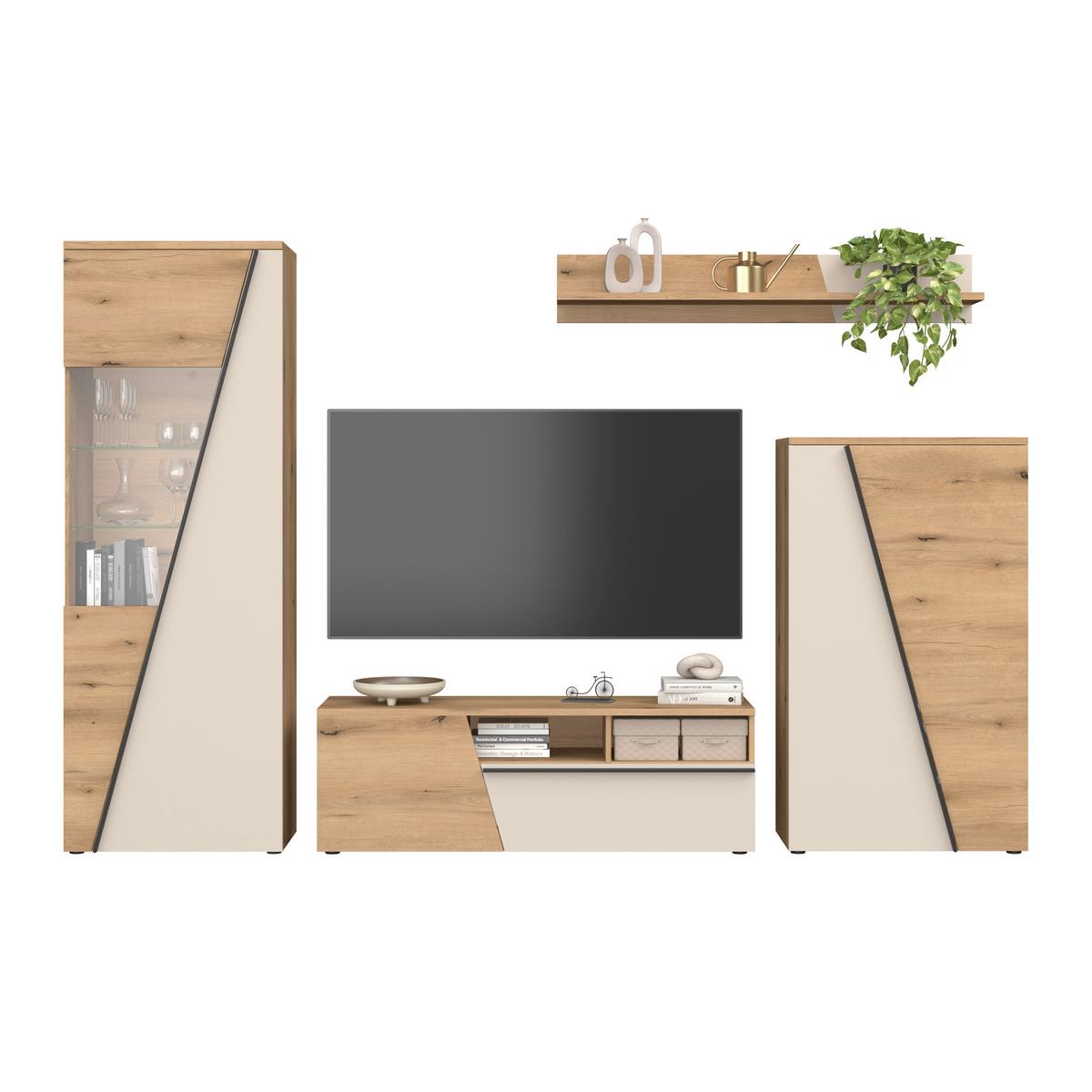 TV-Lowboard Venedig NEW Eichefarben/Kaschmir B: 140 cm - Kaschmir/Eichefarben, MODERN, Holzwerkstoff (140/47/40cm)