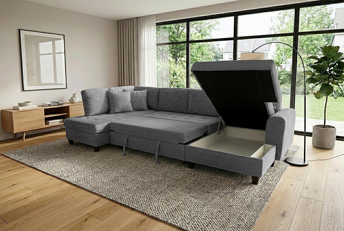 Wohnlandschaft Moritz Grau U-Form: 178x324x155 Cm - Grau, Trend, Textil (178/324/155cm)