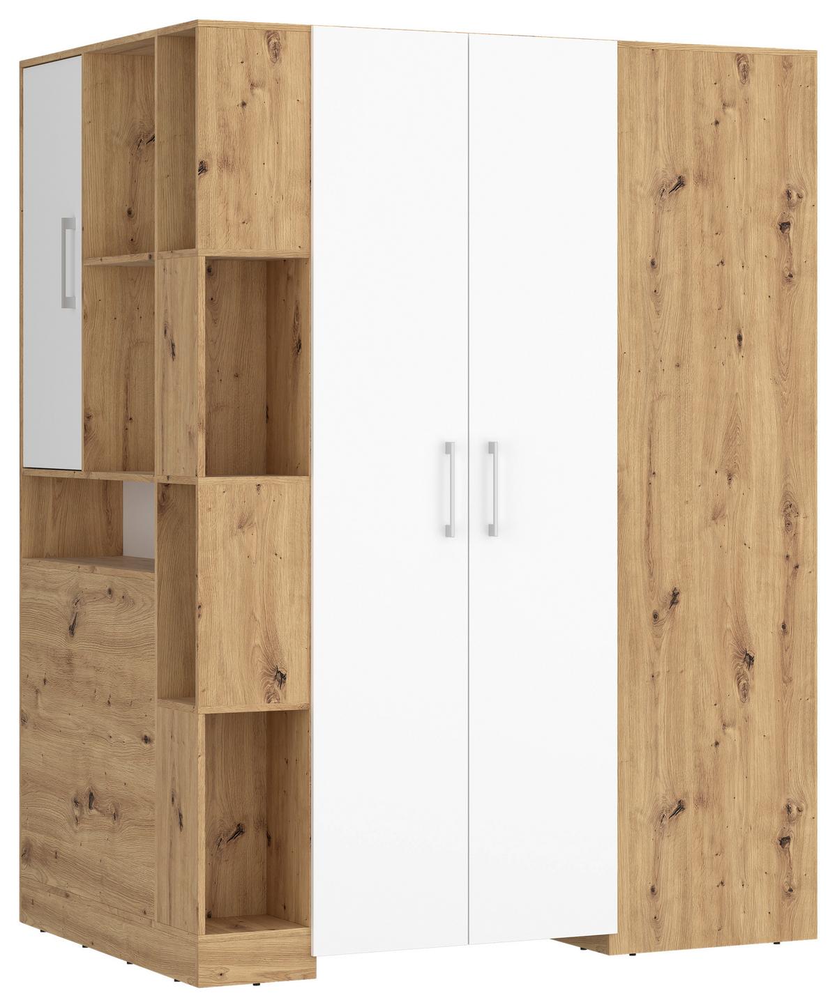 Eckschrank Begehbar Mit Regal 120cm Box, Eiche Dekor/weiß - Weiß/Eiche Artisan, MODERN, Holzwerkstoff (120/205/150cm) - Ondega