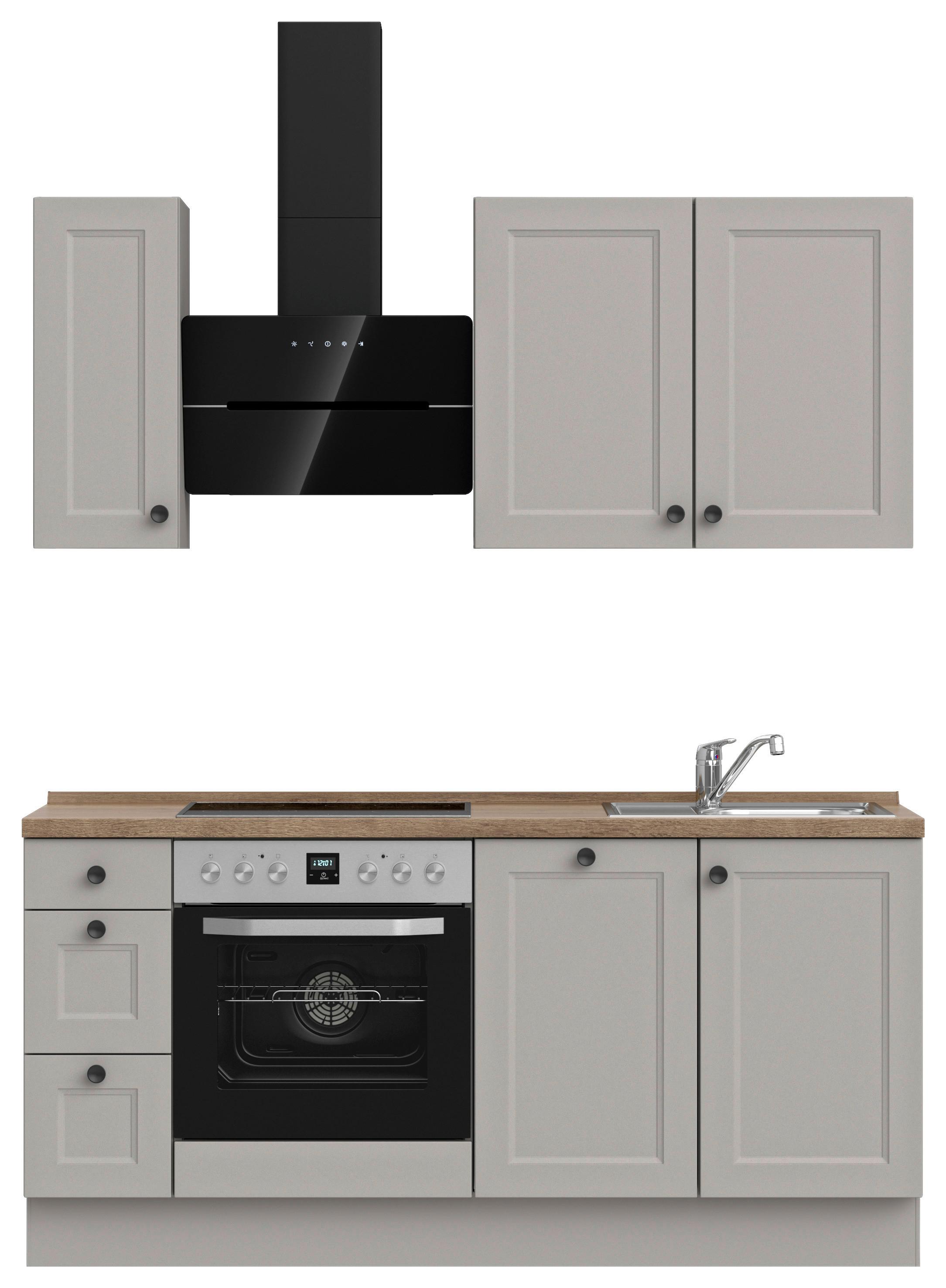 Kuchynská linka 180 cm, kamenná sivá supermatná - čierna/sivá, Romantik / Landhaus, kov/kompozitné drevo (180cm) - Nobilia