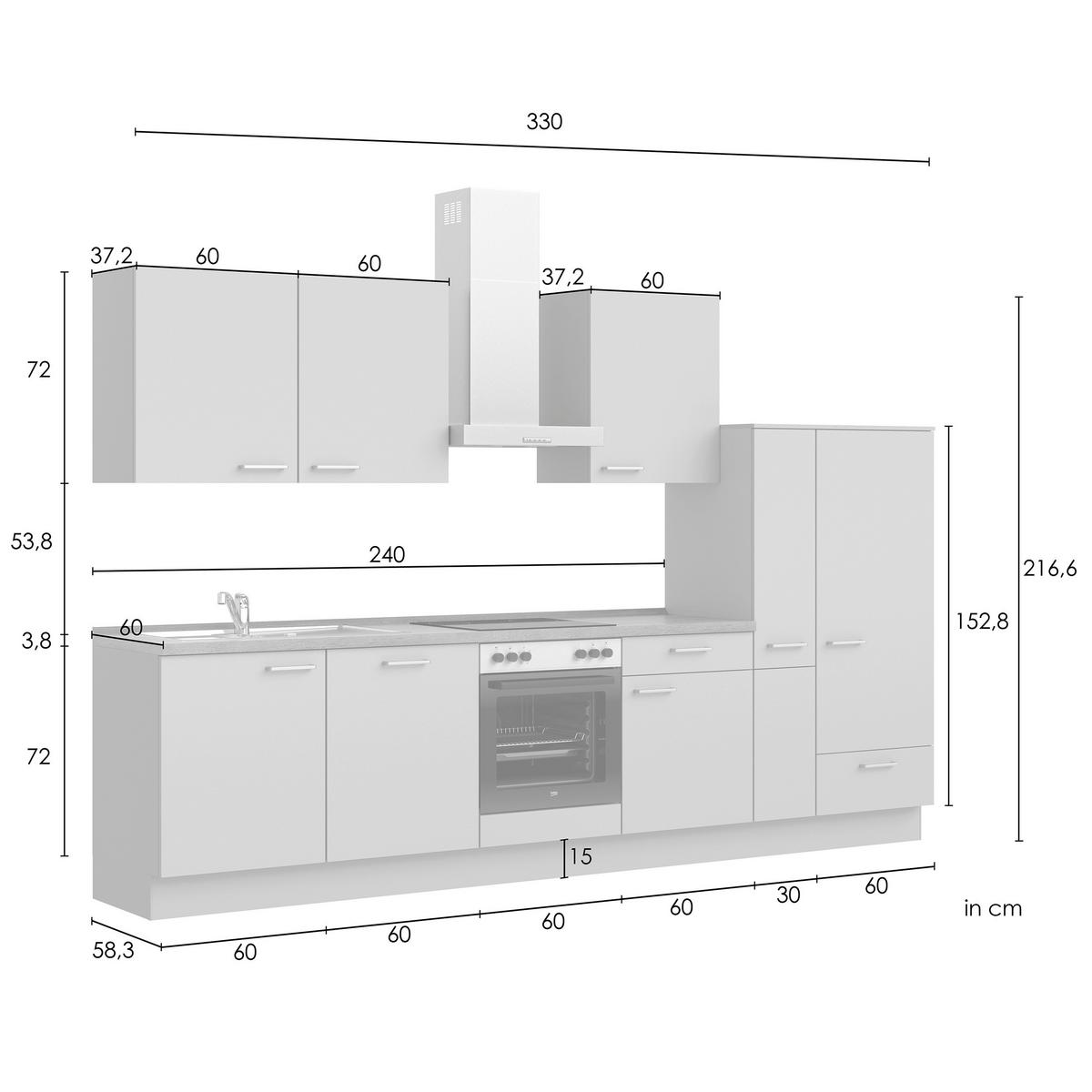 Kuchyňská linka 330 cm, olivově zelená - barvy dubu/černá, Moderní, kov/kompozitní dřevo (330cm) - Nobilia